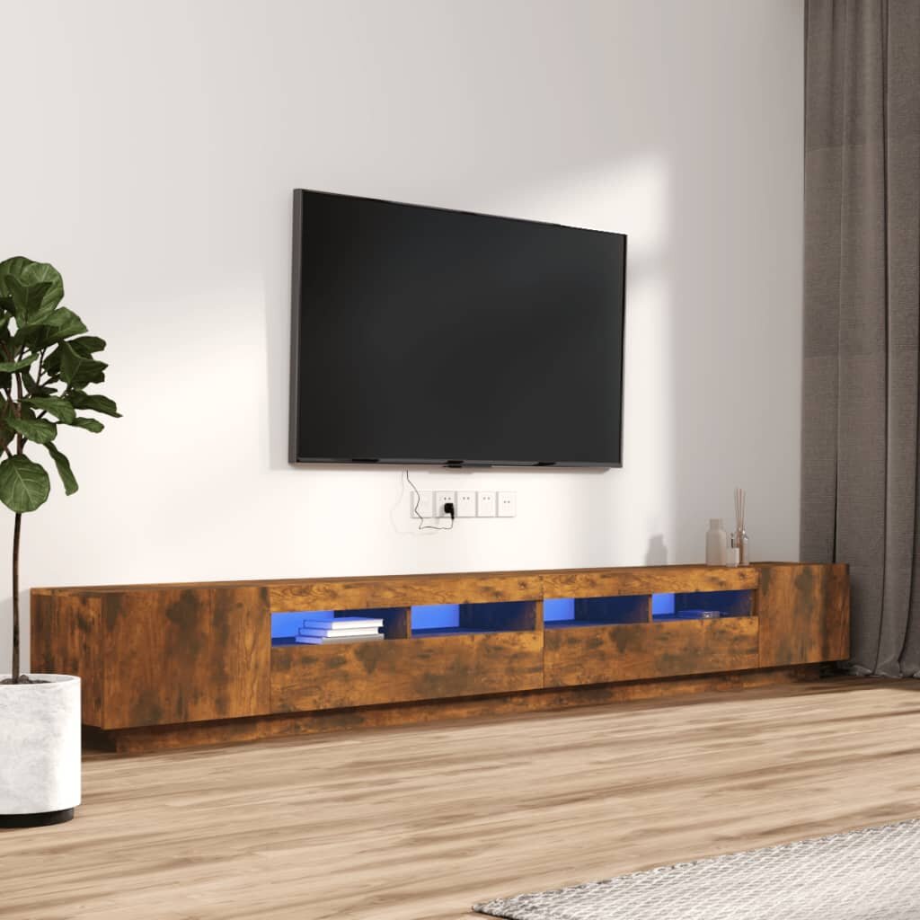 vidaXL Комплект ТВ шкафове от 3 части с LED опушен дъб инженерно дърво