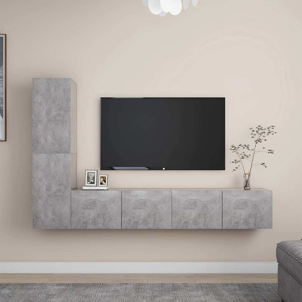 vidaXL Комплект ТВ шкафове от 4 части бетонно сиви инженерно дърво