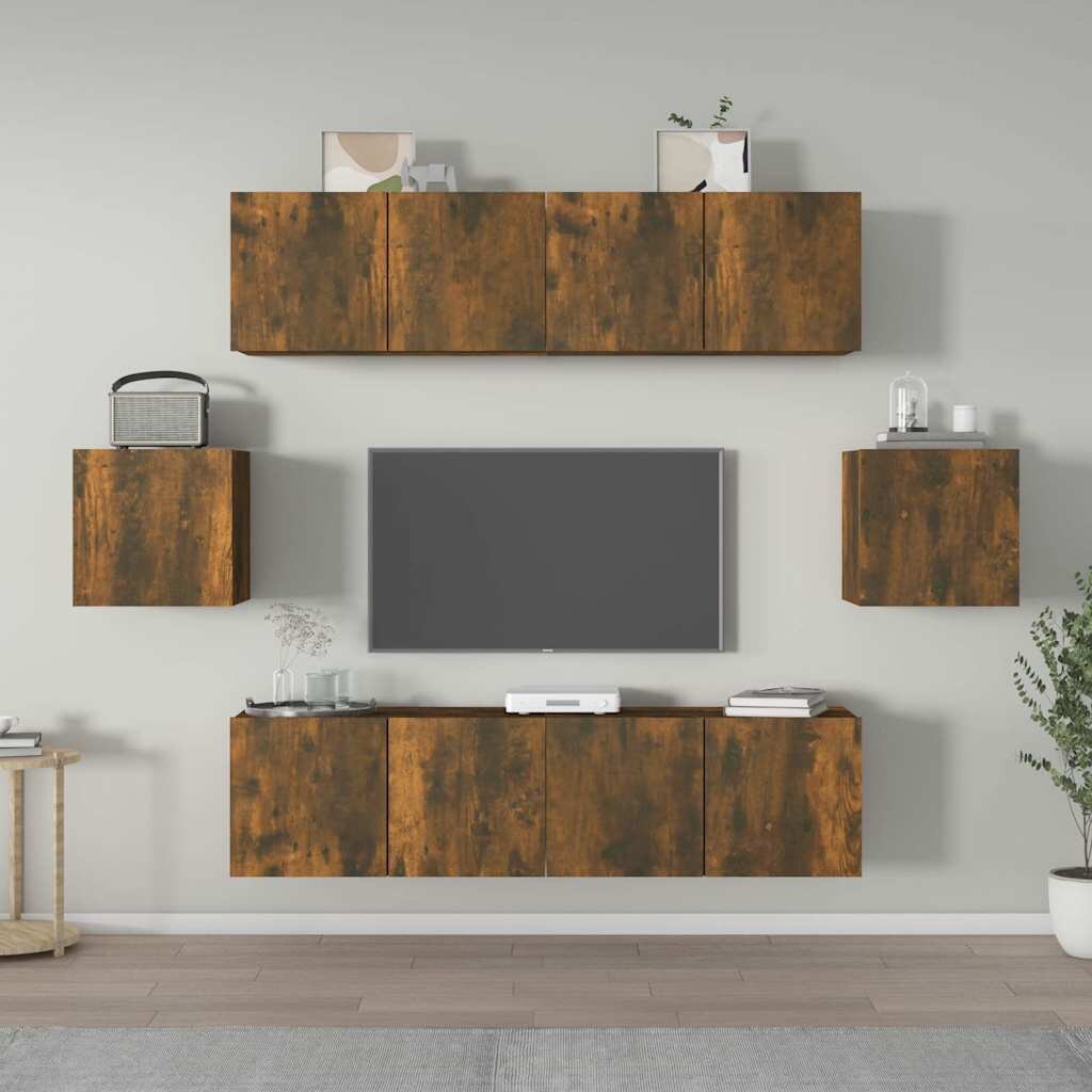 vidaXL Комплект ТВ шкафове от 6 части опушен дъб инженерно дърво