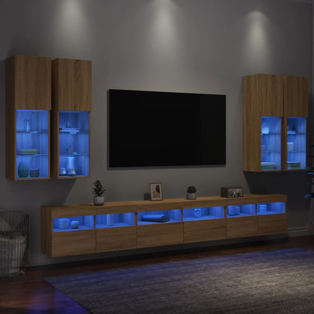 vidaXL Комплект ТВ стенни шкафове 7 части с LED светлини сонома дъб