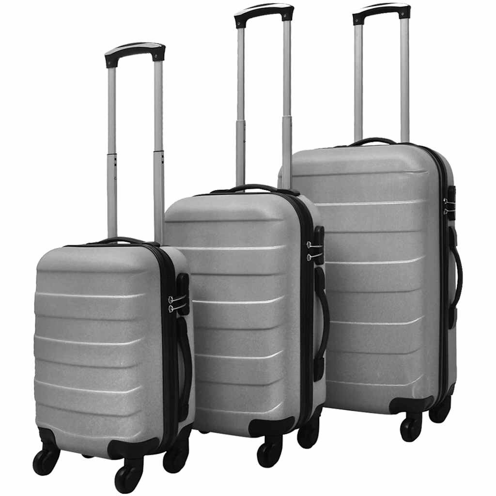 vidaXL Комплект твърди куфари от три части сребрист 455/55/66 см
