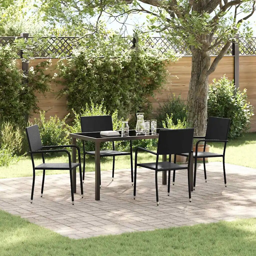 vidaXL Комплект за хранене в градината 5 бр. Черно полиратан