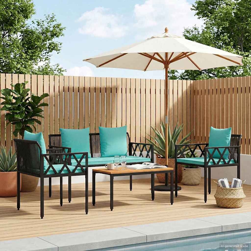 vidaXL Комплект за външни мебели 4 pcs Черен и Туркоаз полиратан