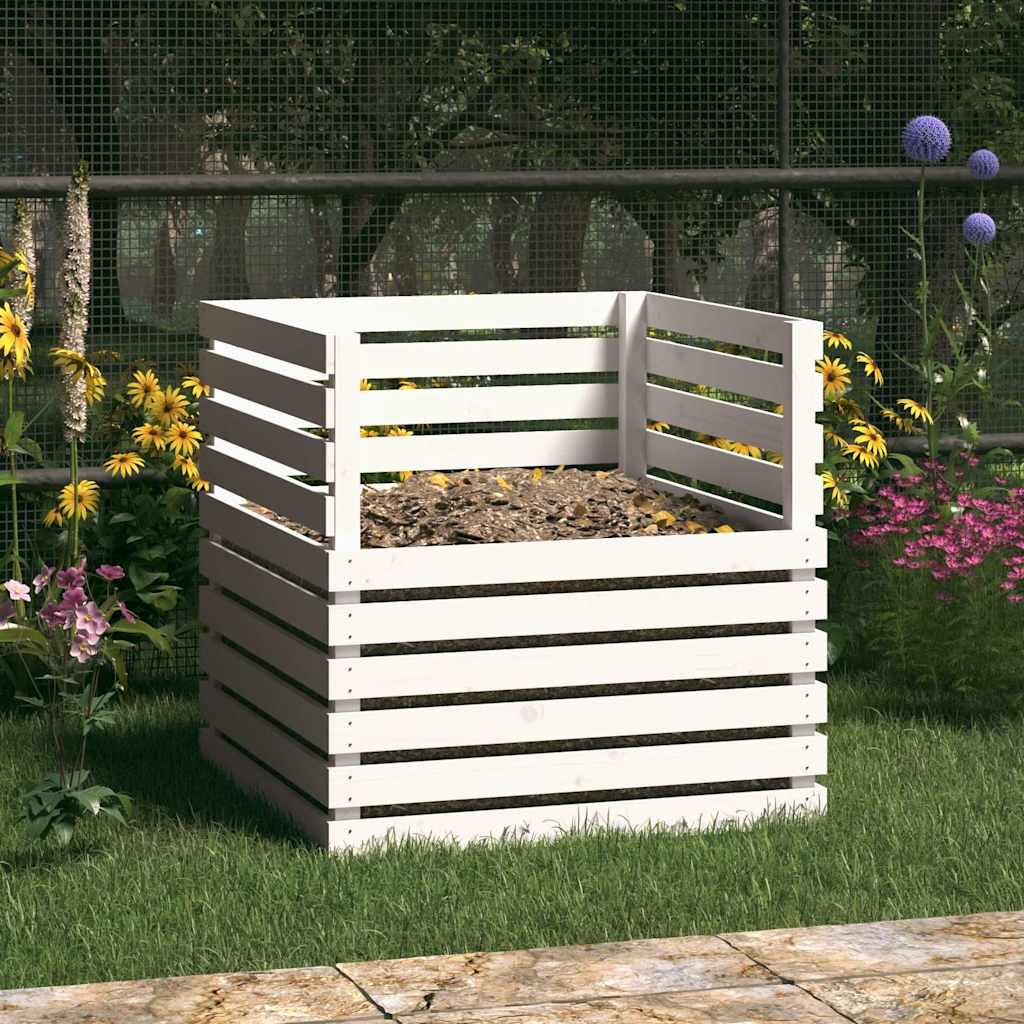 vidaXL Компостер бял 80x80x78 см борово дърво масив