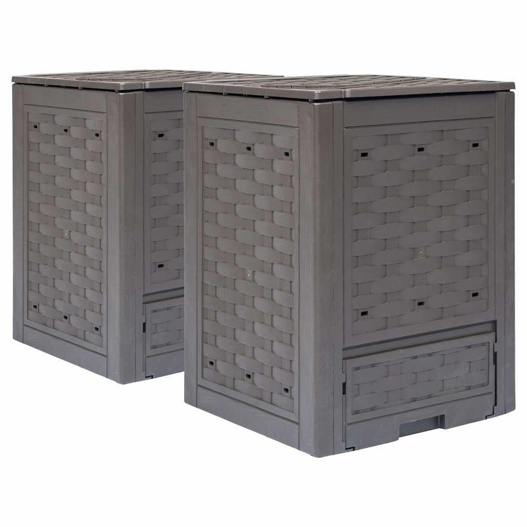 vidaXL Компостери 2 бр кафяви 60x60x83 см 600 л пластмасов ратан