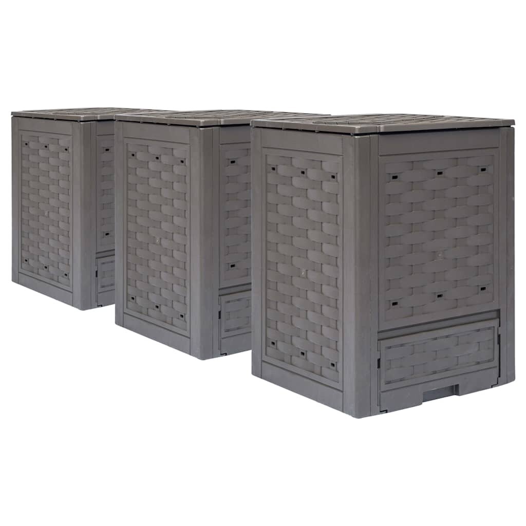 vidaXL Компостери 3 бр кафяви 60x60x83 см 900 л пластмасов ратан