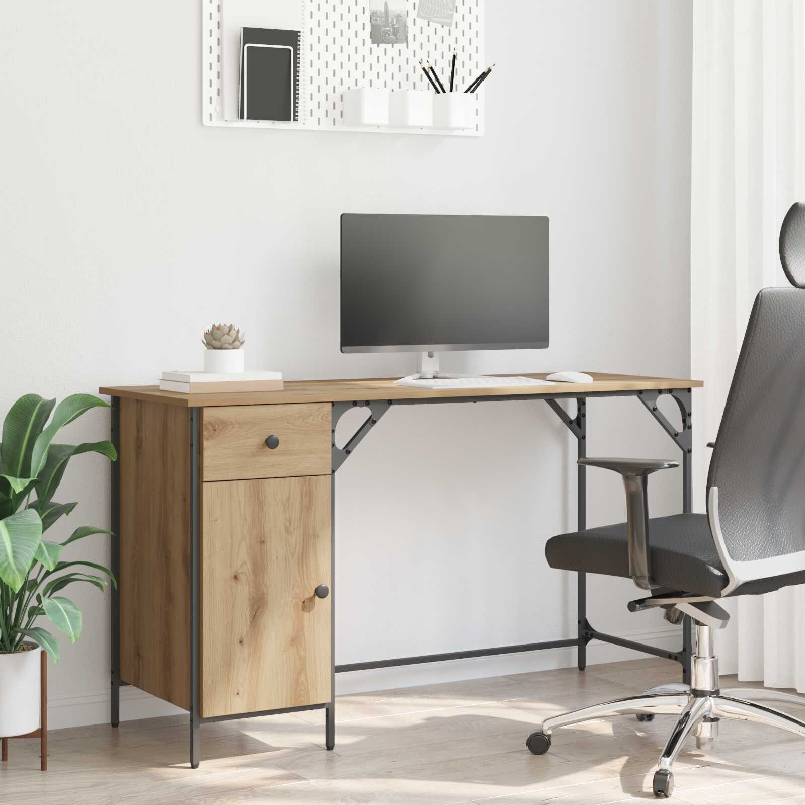 vidaXL Компютърно бюро Дъб 131 x 48 x 75 см Инженерна дървесина