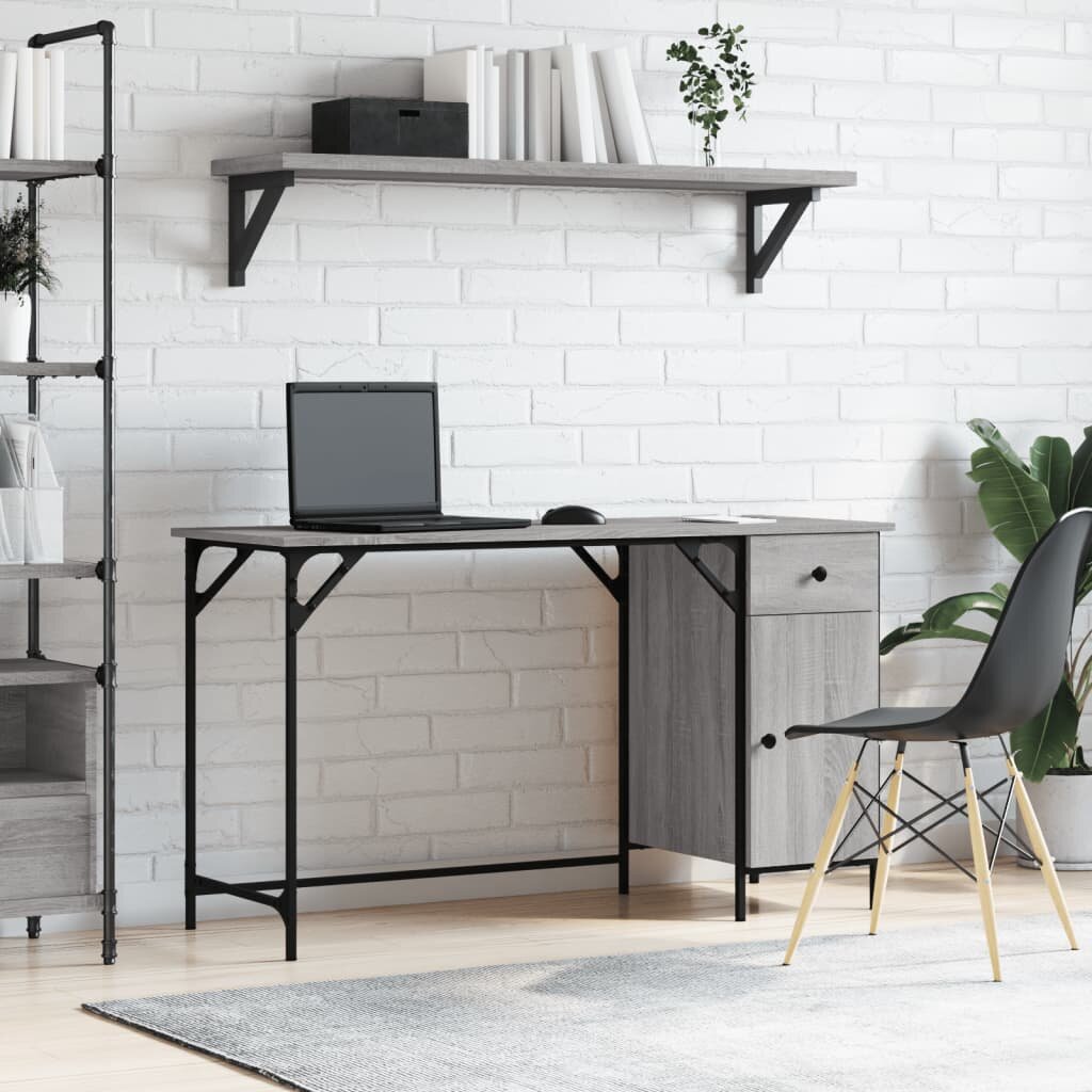 vidaXL Компютърно бюро сив сонома 131x48x75 см инженерно дърво