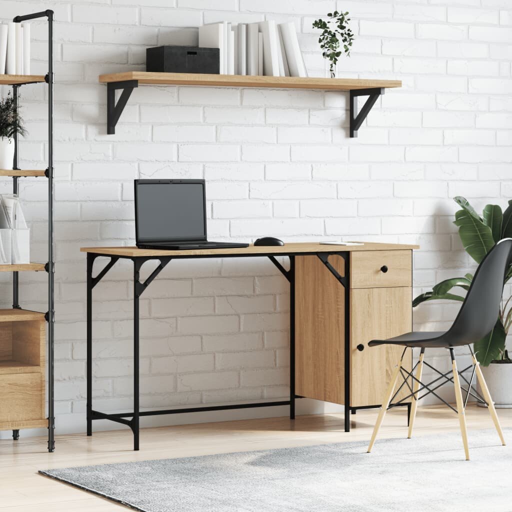 vidaXL Компютърно бюро сонома дъб 131x48x75 см инженерно дърво