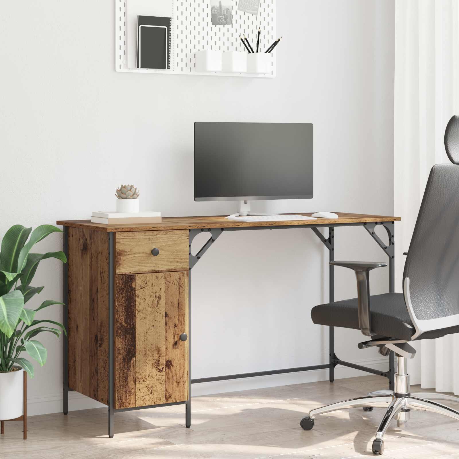 vidaXL Компютърно бюро Старо дърво 131 x 48 x 75 см