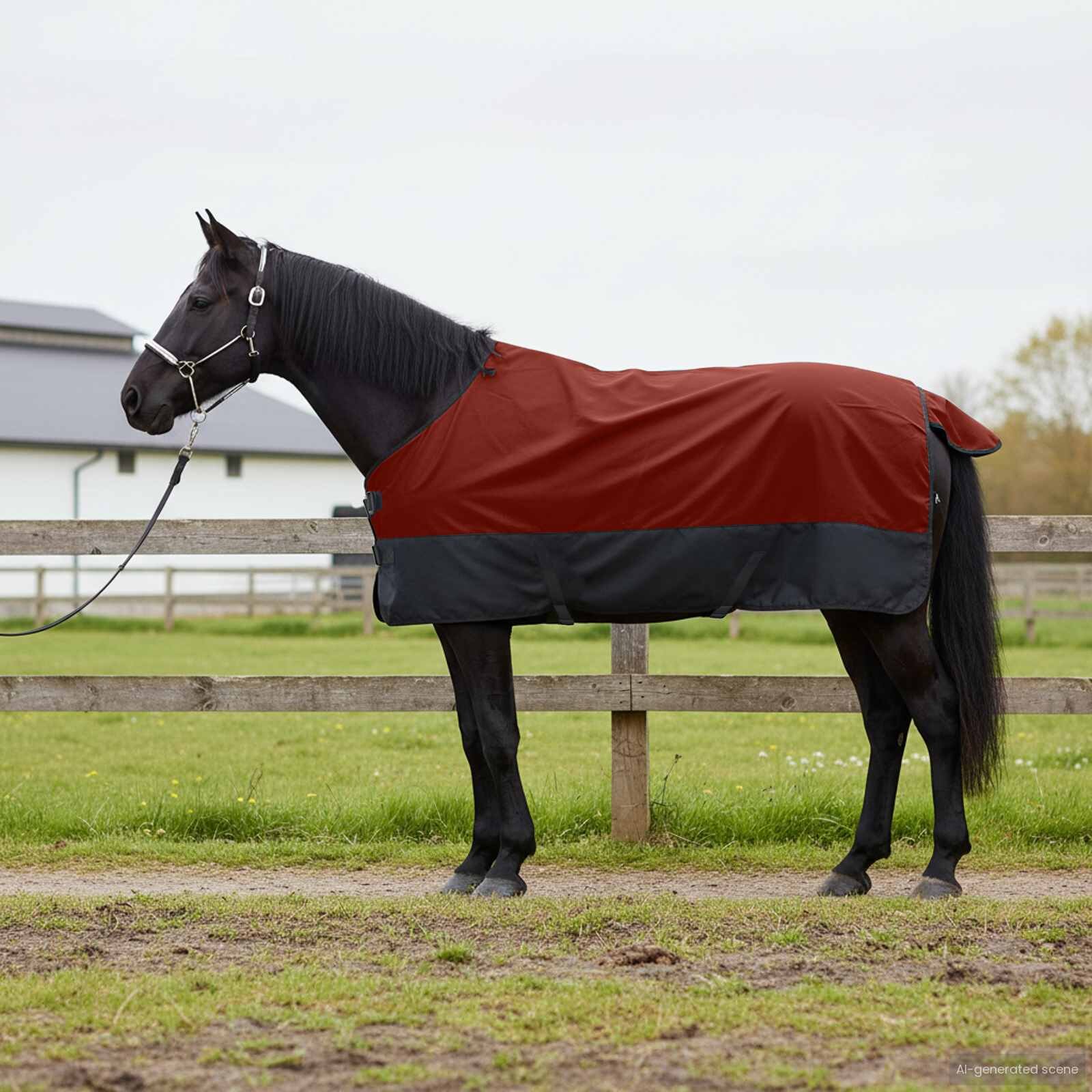 vidaXL Конско одеяло Бордо и черен 145 cm Полиестер