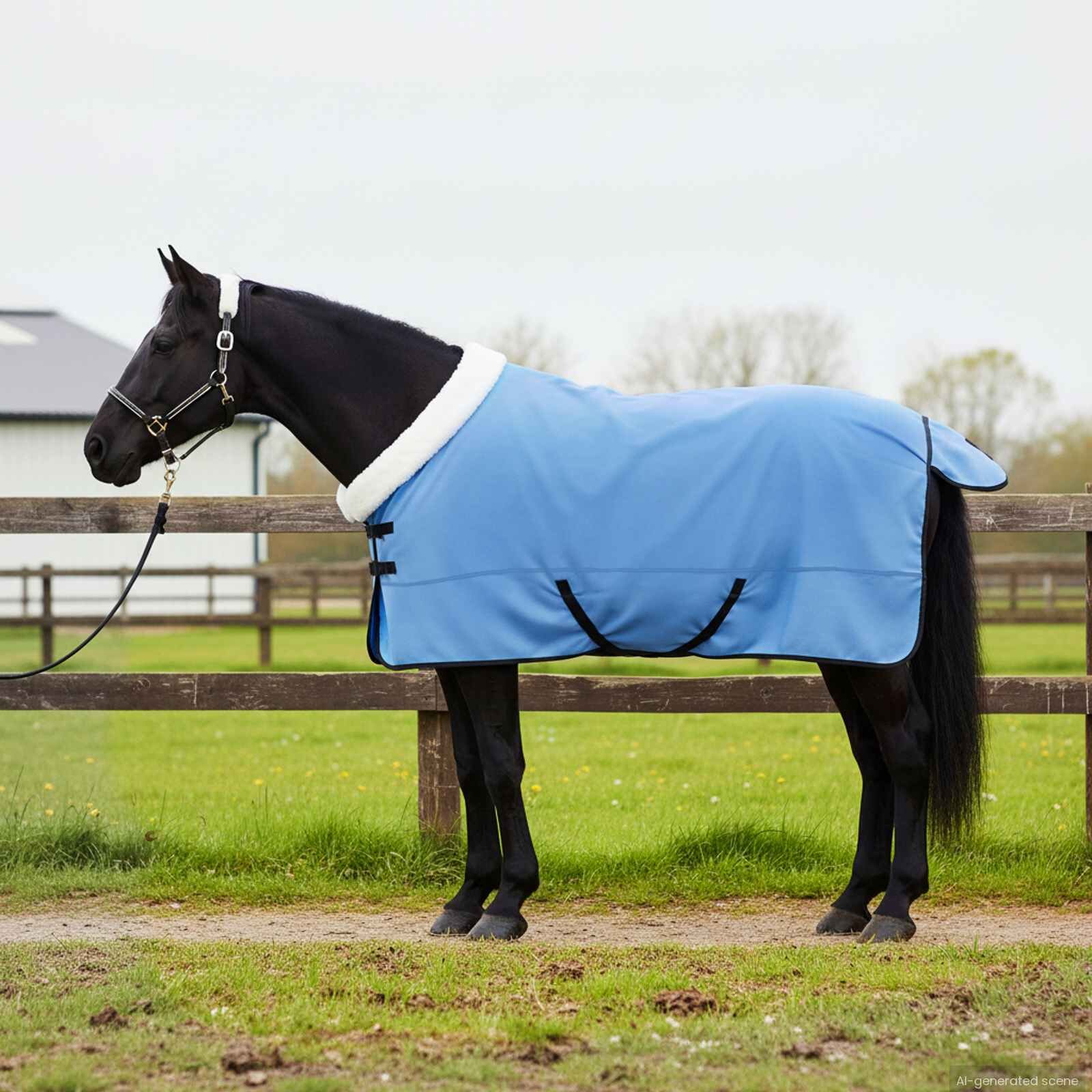 vidaXL Конско одеяло Пълно аквамариново 155 cm Полар флийс