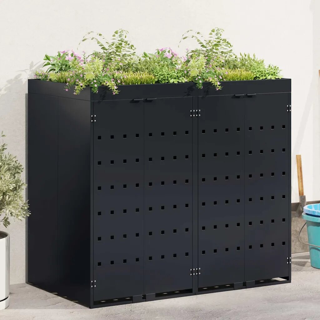 vidaXL Контейнер за съхранение на 2 коша Черно 136 x 775 x 1215 см