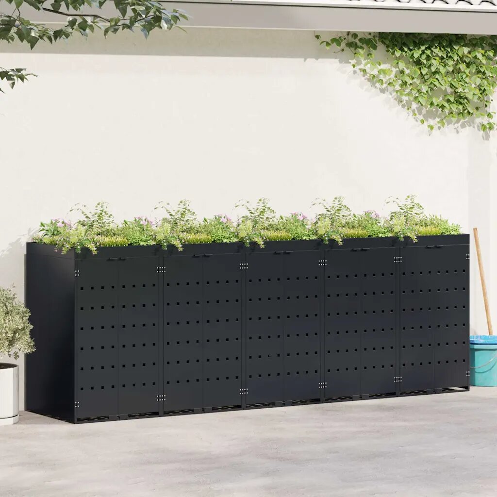 vidaXL Контейнер за съхранение на 5 коша Черно 340 x 775 x 1215 см