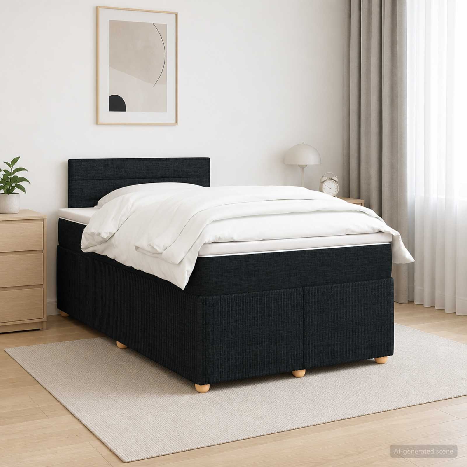 vidaXL Континентално легло с матрак Черно 120 x 190 cm Текстил