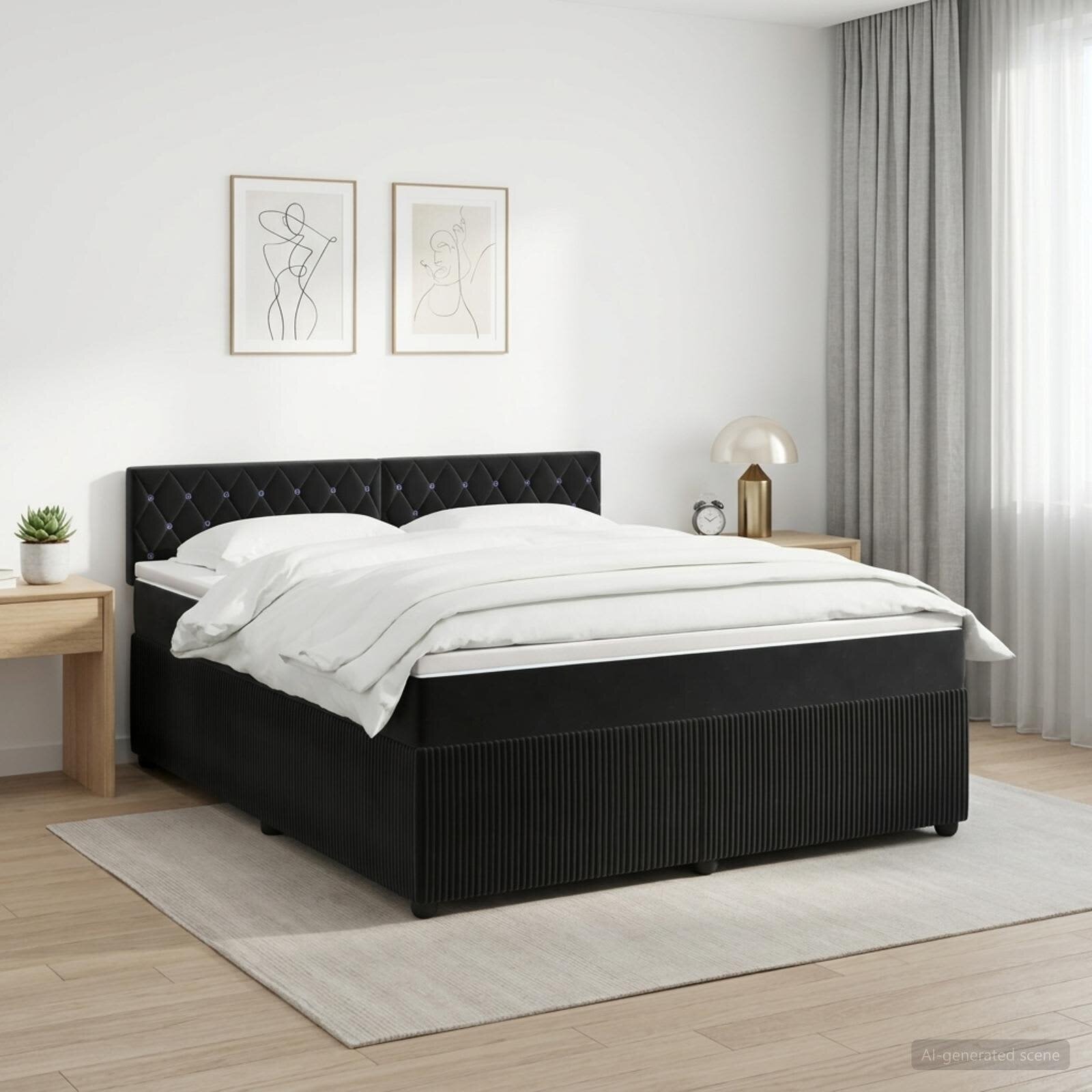 vidaXL Континентално легло с матрак Черно 140 x 190 cm Кадифе