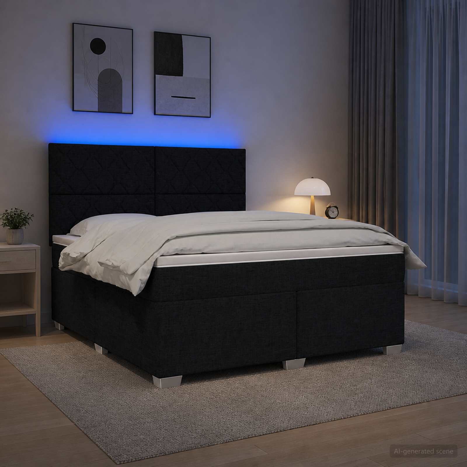 vidaXL Континентално легло с матрак Черно 180 x 200 cm Текстил