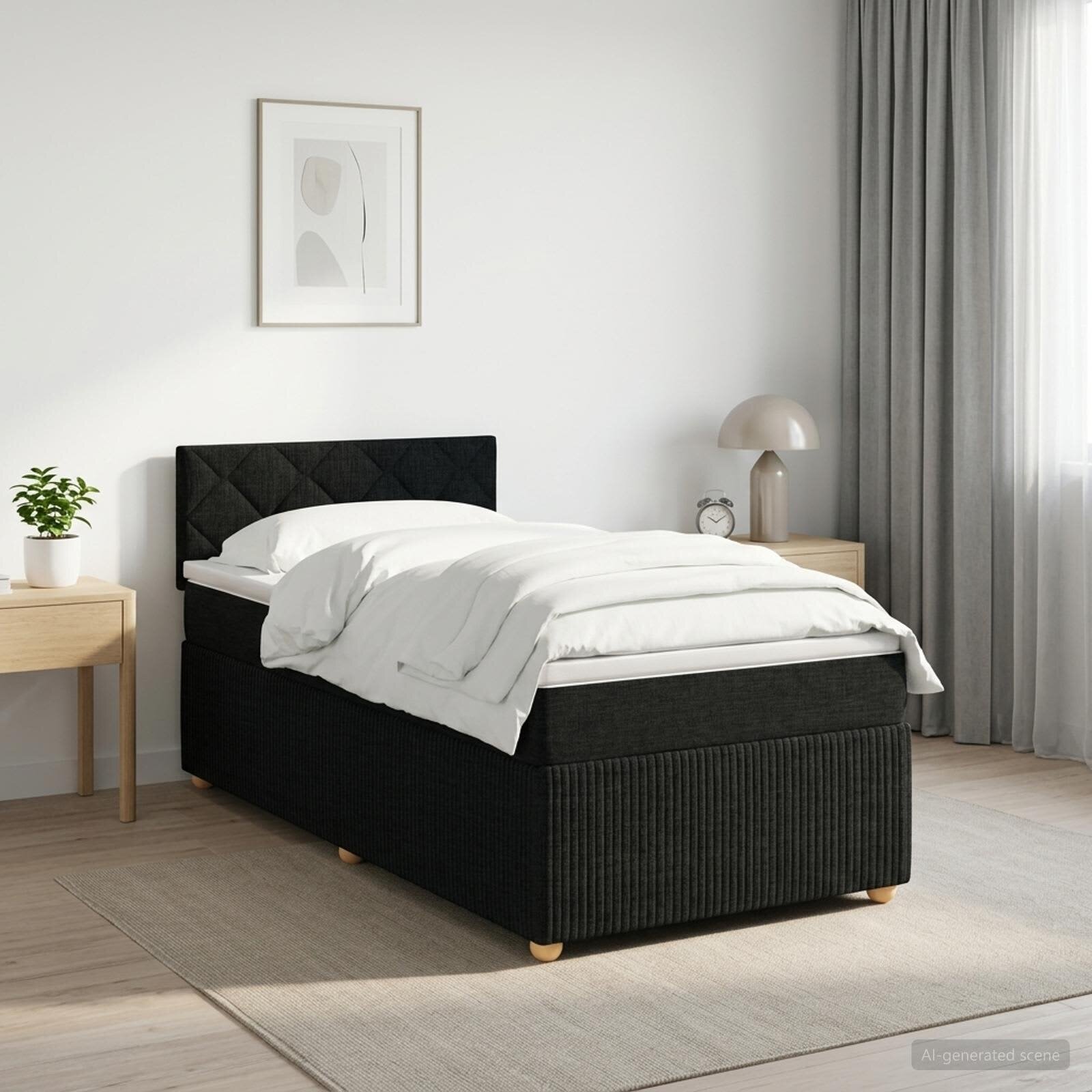 vidaXL Континентално легло с матрак Черно 90 x 190 cm Текстил