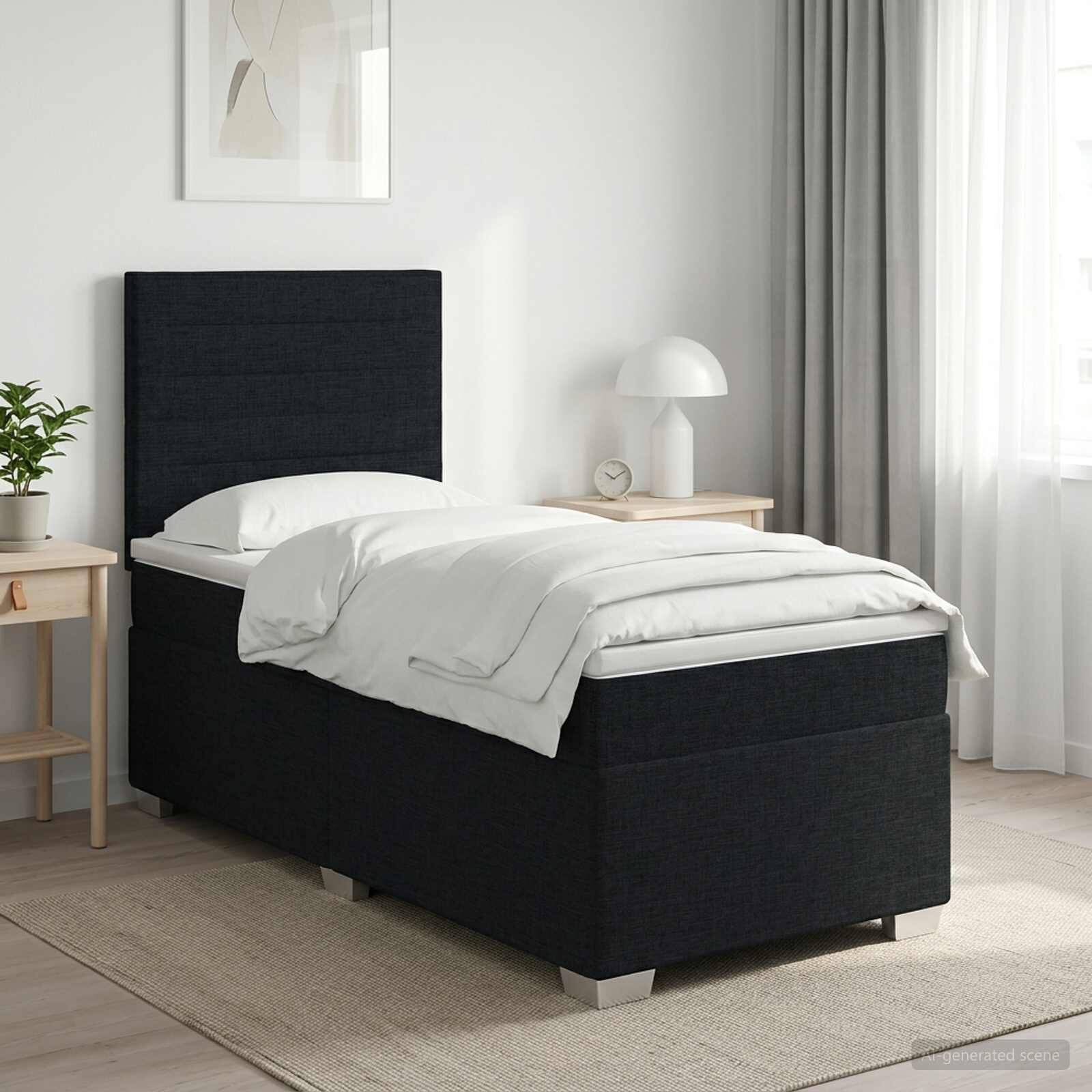 vidaXL Континентално легло с матрак Черно 90 x 190 cm Текстил