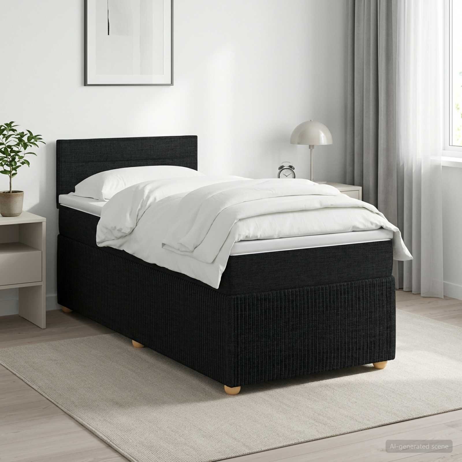 vidaXL Континентално легло с матрак Черно 90 x 190 cm Текстил