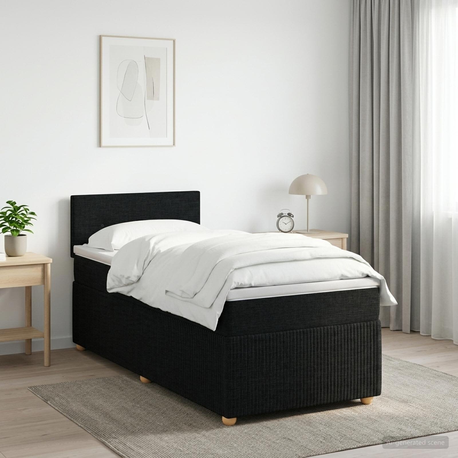 vidaXL Континентално легло с матрак Черно 90 x 190 cm Текстил