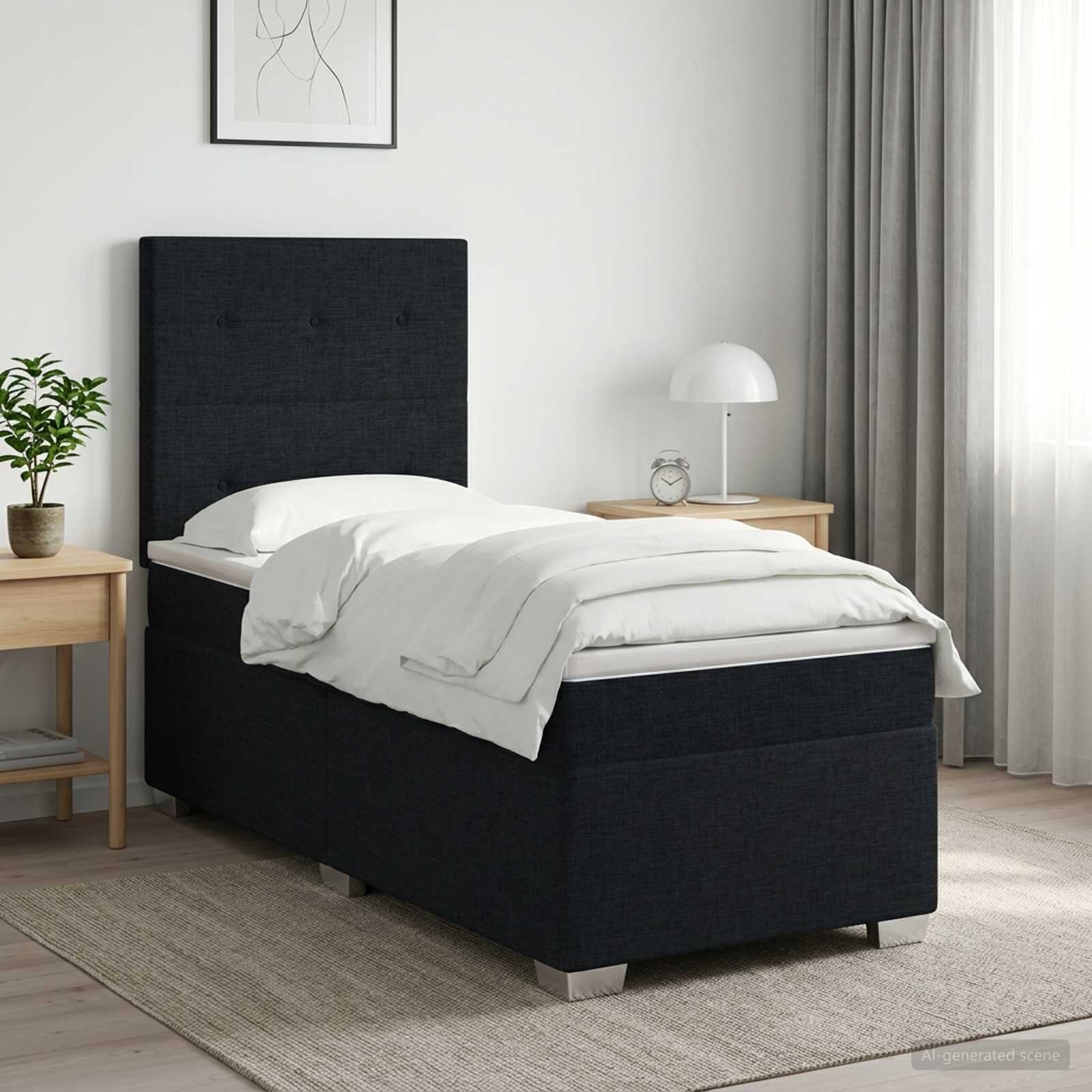 vidaXL Континентално легло с матрак Черно 90 x 200 cm Текстил