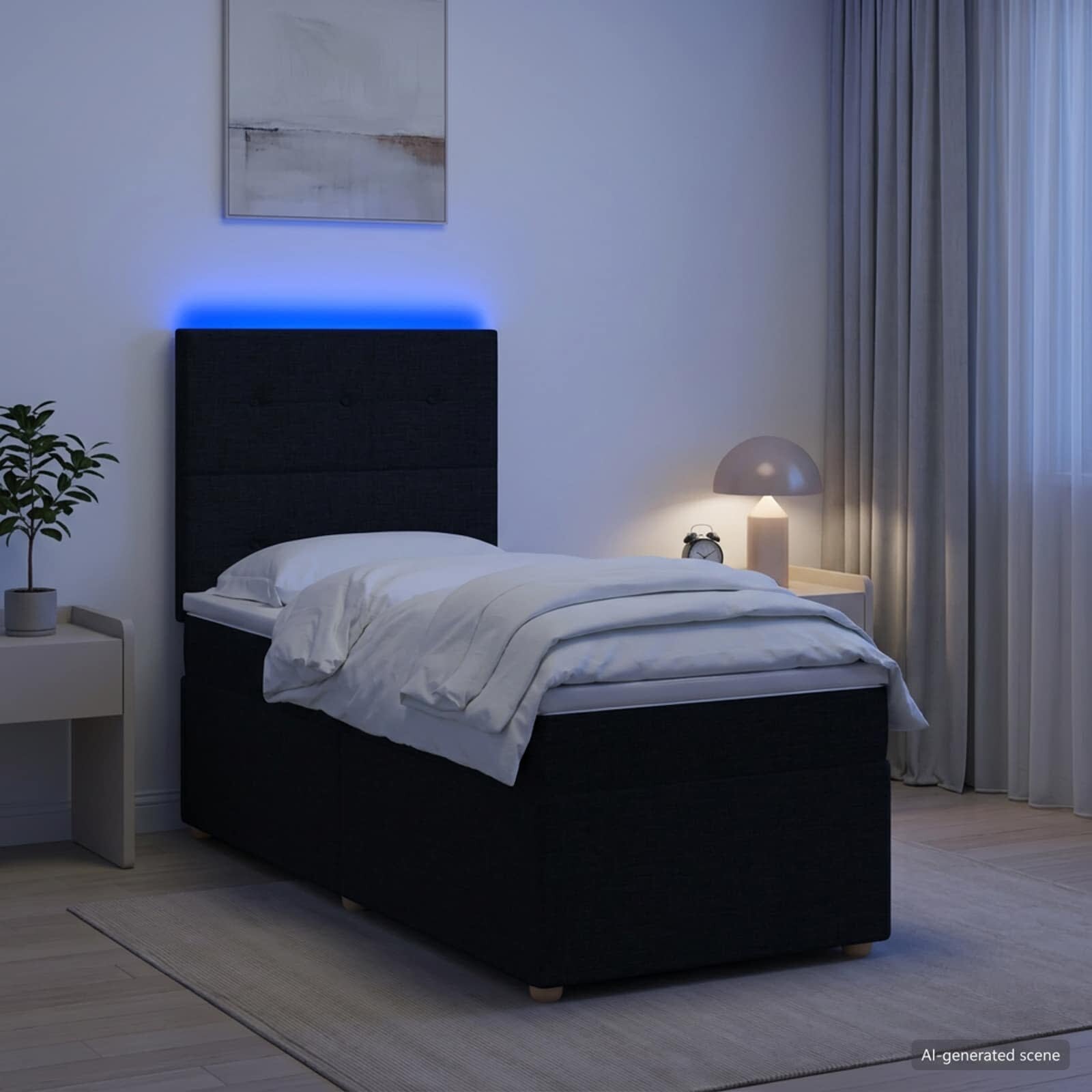 vidaXL Континентално легло с матрак Черно 90 x 200 cm Текстил