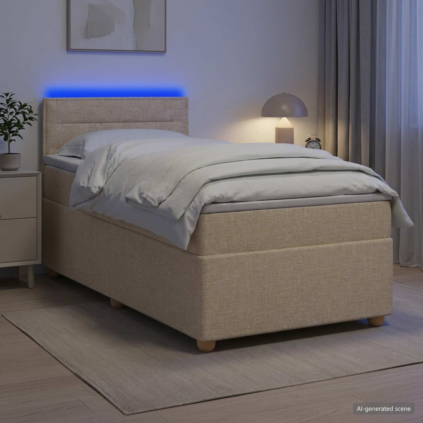 vidaXL Континентално легло с матрак Кремаво 100 x 200 cm Текстил
