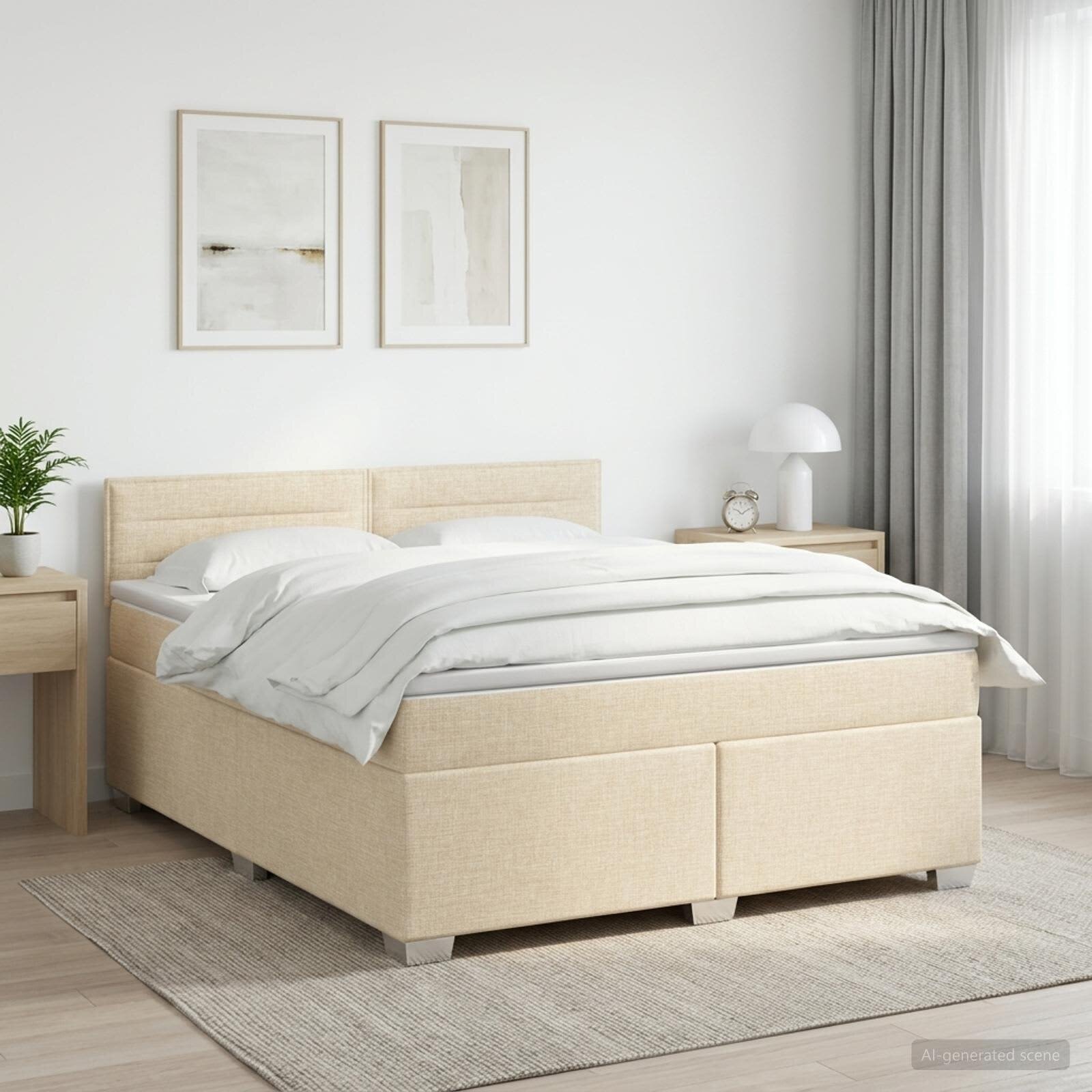 vidaXL Континентално легло с матрак Кремаво 140 x 190 cm Текстил