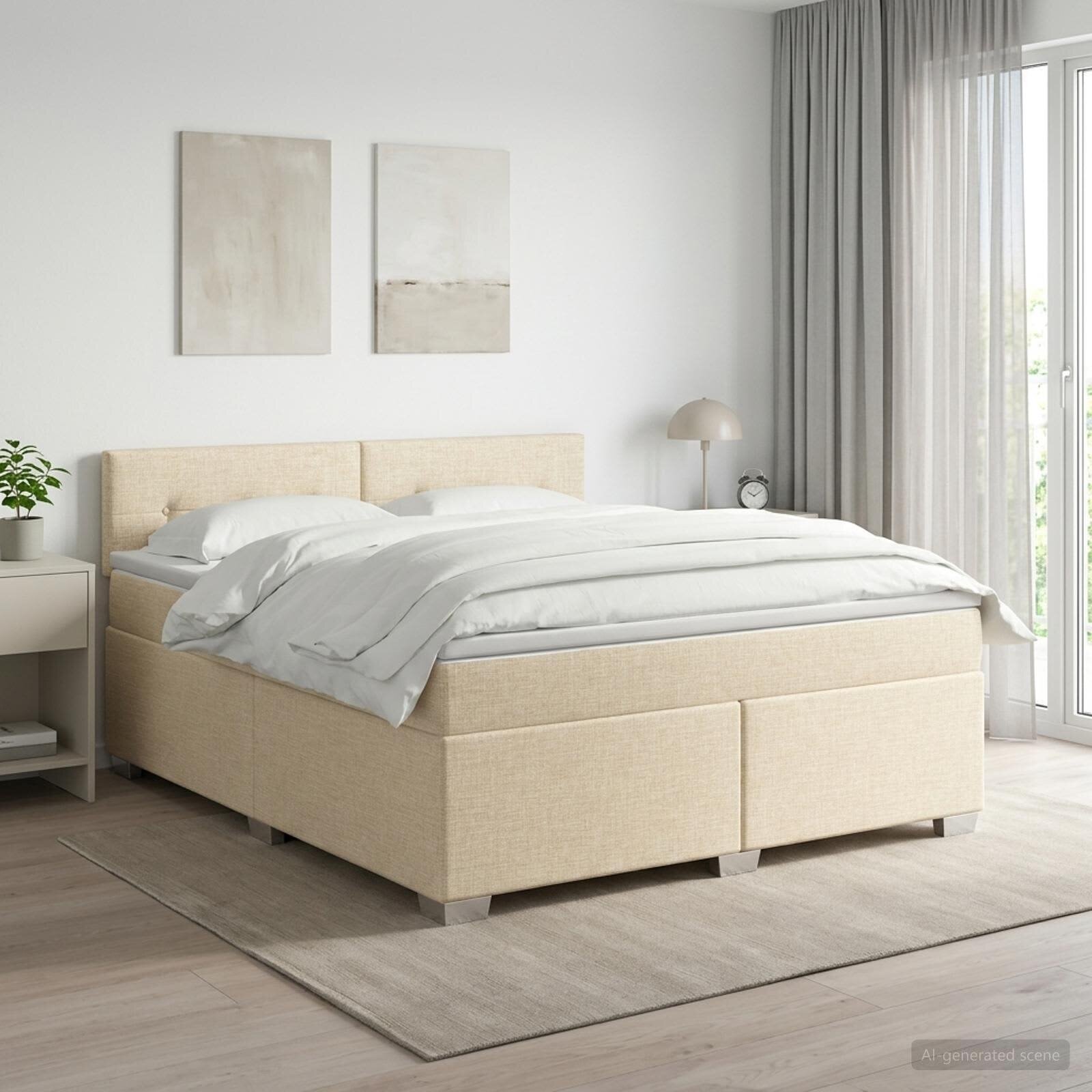 vidaXL Континентално легло с матрак Кремаво 140 x 190 cm Текстил