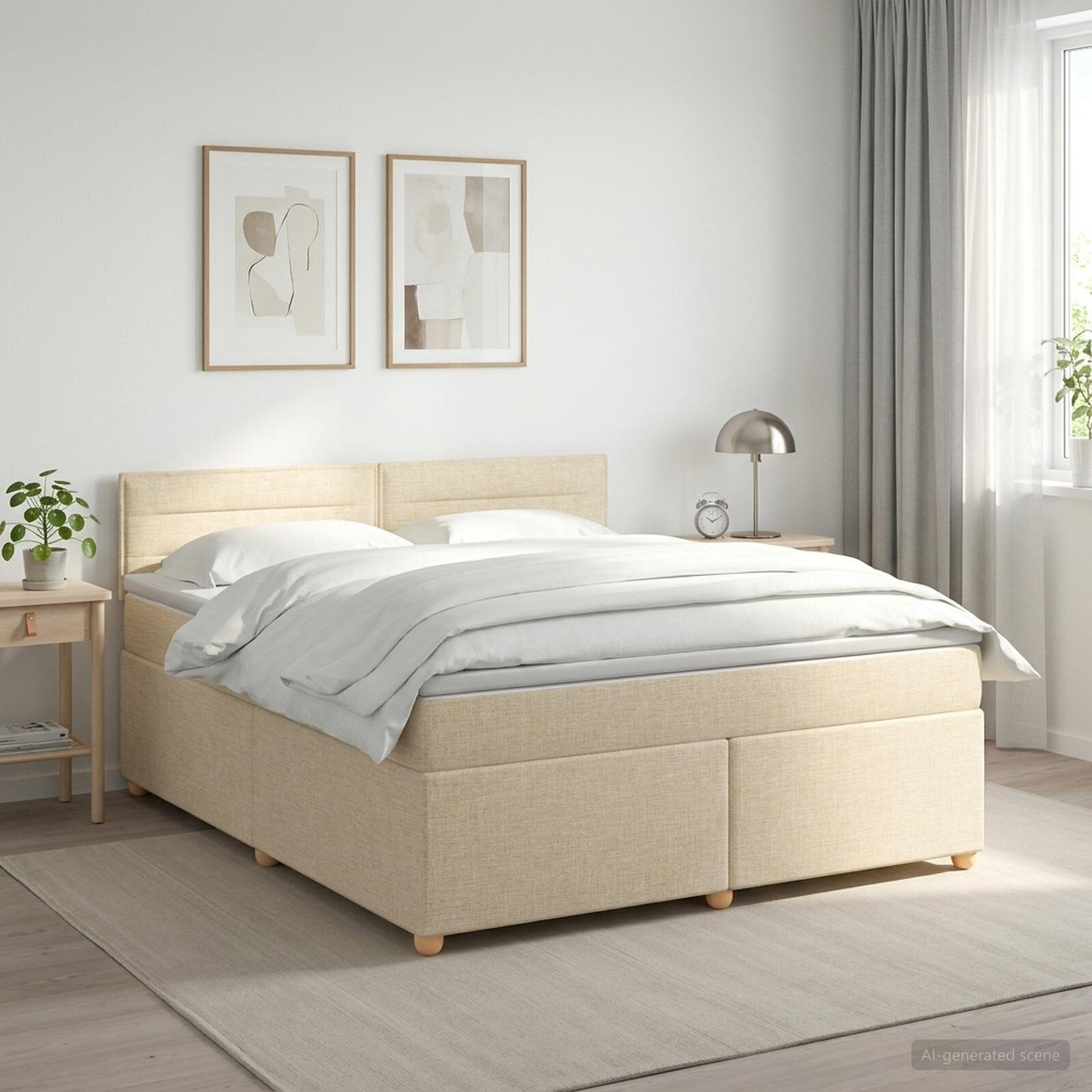 vidaXL Континентално легло с матрак Кремаво 140 x 190 cm Текстил