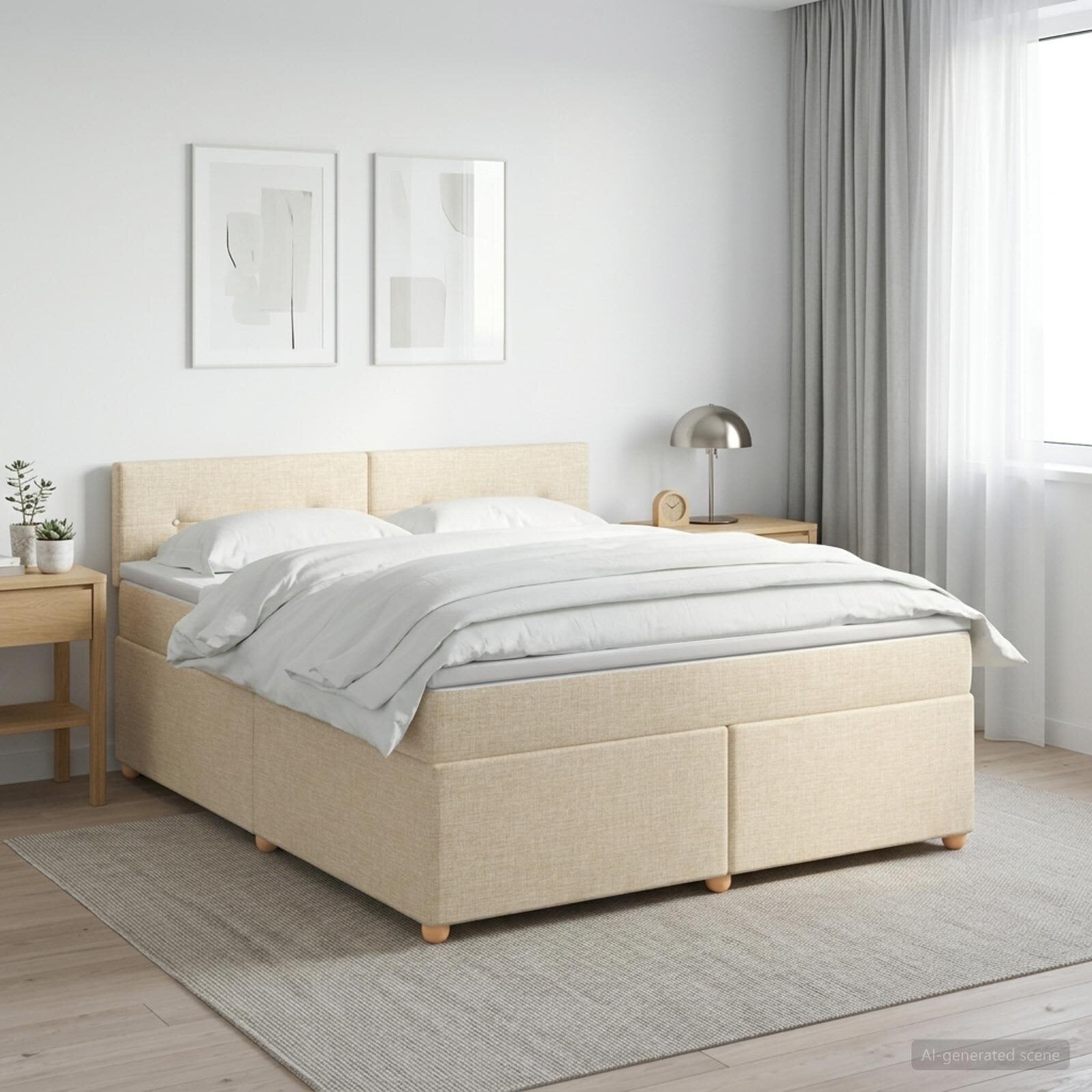 vidaXL Континентално легло с матрак Кремаво 140 x 190 cm Текстил