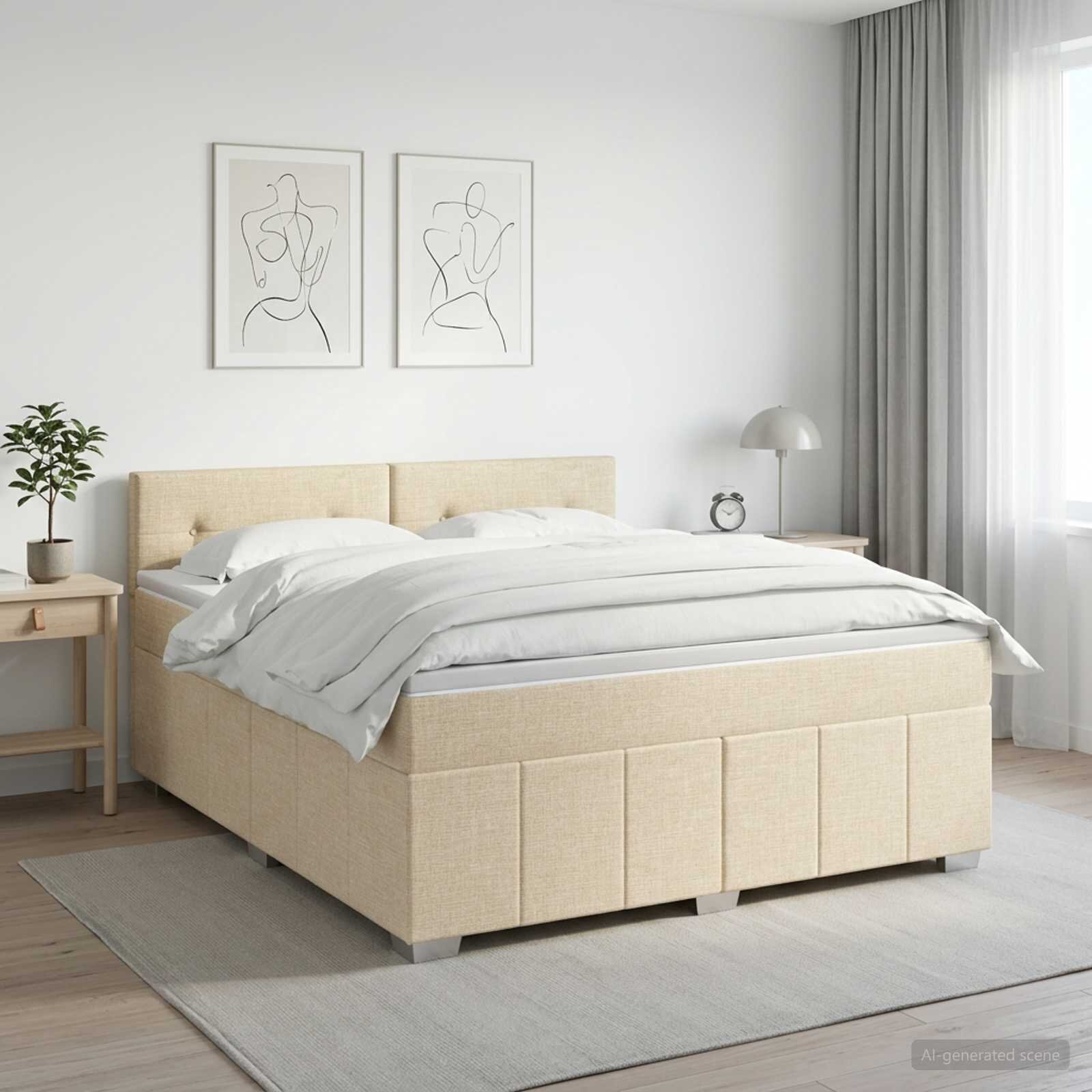 vidaXL Континентално легло с матрак Кремаво 140 x 190 cm Текстил