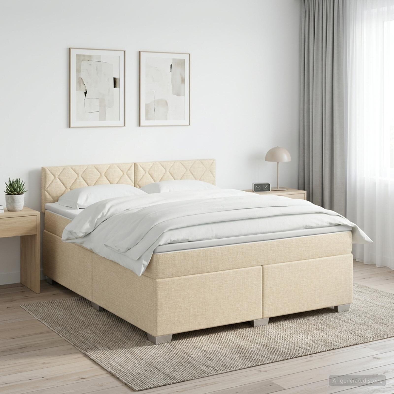 vidaXL Континентално легло с матрак Кремаво 160 x 200 cm Текстил