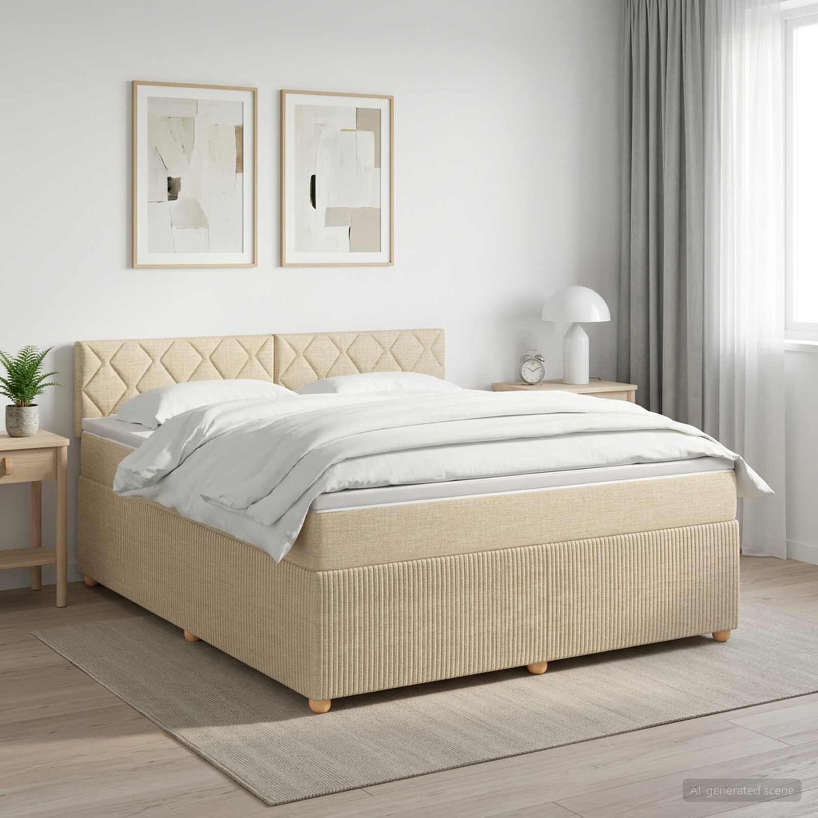 vidaXL Континентално легло с матрак Кремаво 160 x 200 cm Текстил