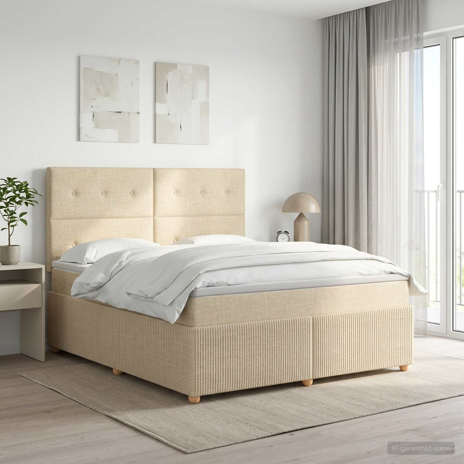 vidaXL Континентално легло с матрак Кремаво 180 x 200 cm Текстил