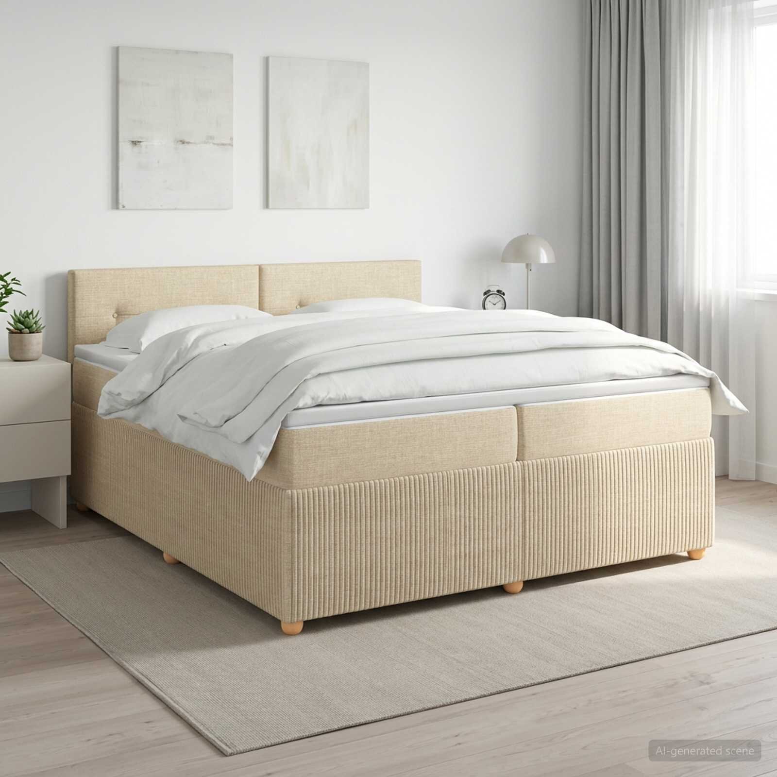 vidaXL Континентално легло с матрак Кремаво 200 x 200 cm Текстил