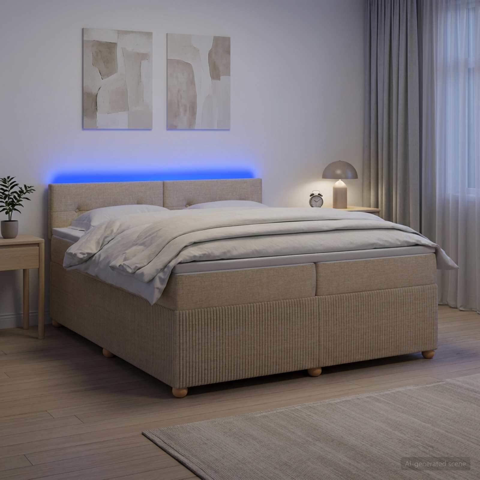 vidaXL Континентално легло с матрак Кремаво 200 x 200 cm Текстил