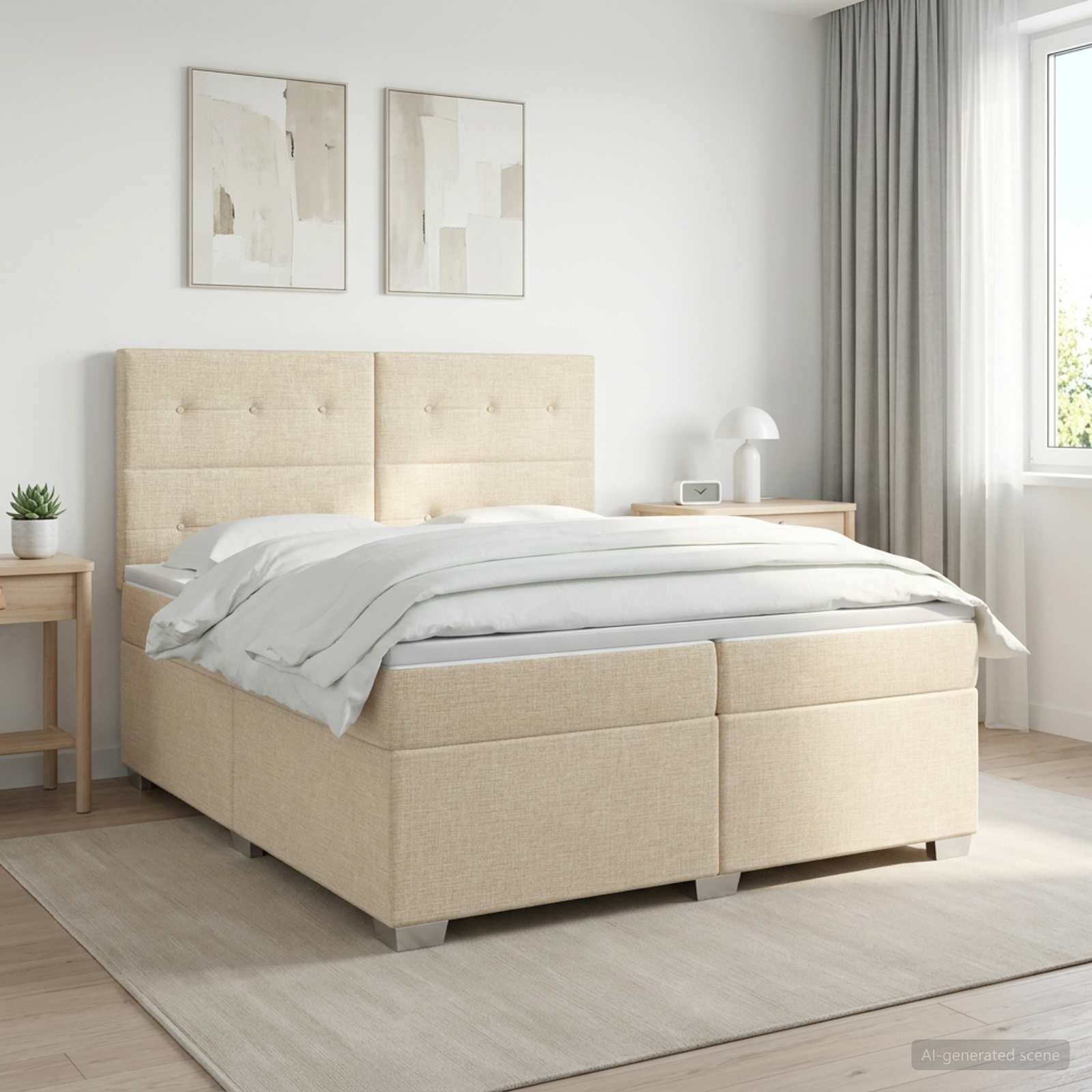 vidaXL Континентално легло с матрак Кремаво 200 x 200 cm Текстил