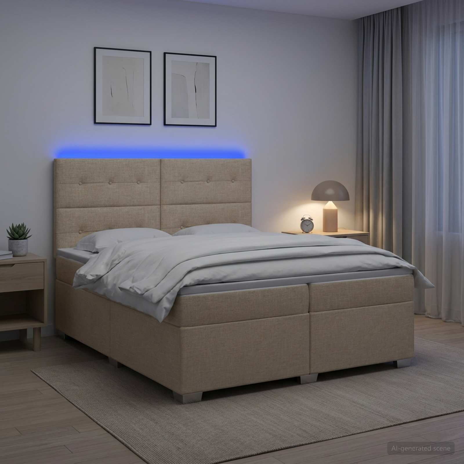 vidaXL Континентално легло с матрак Кремаво 200 x 200 cm Текстил