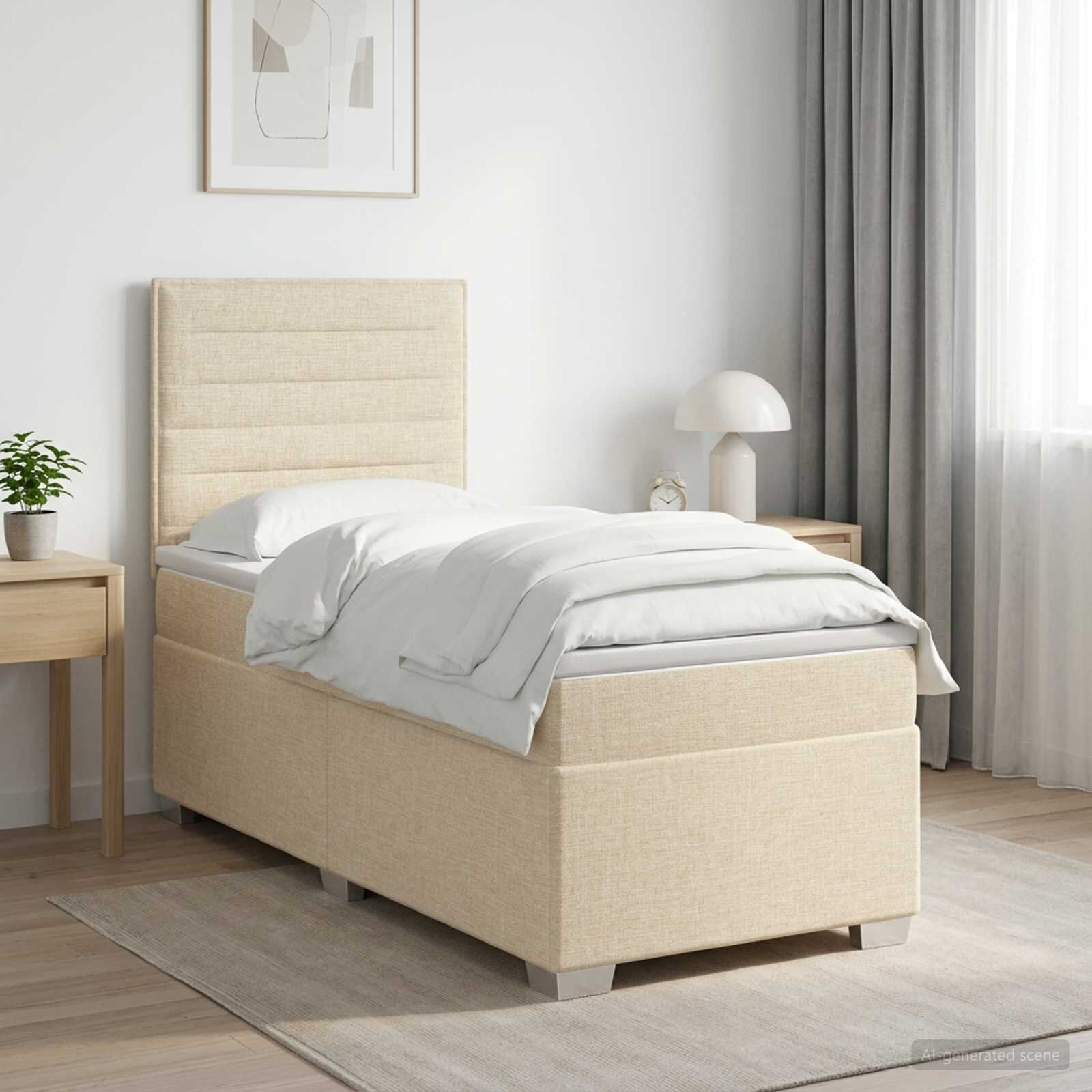 vidaXL Континентално легло с матрак Кремаво 90 x 190 cm Текстил