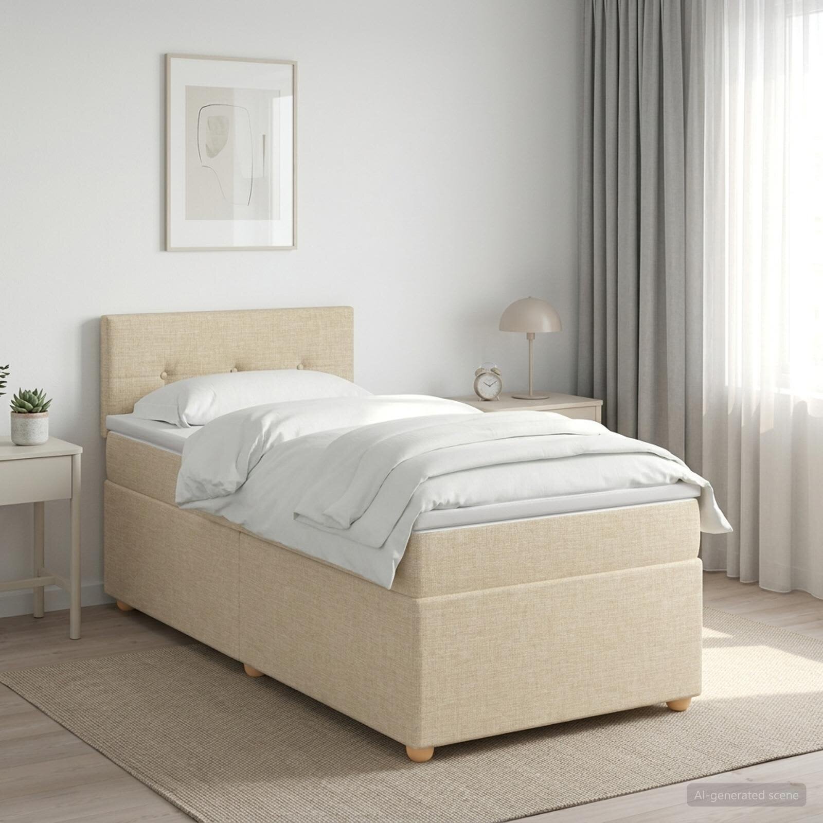 vidaXL Континентално легло с матрак Кремаво 90 x 190 cm Текстил