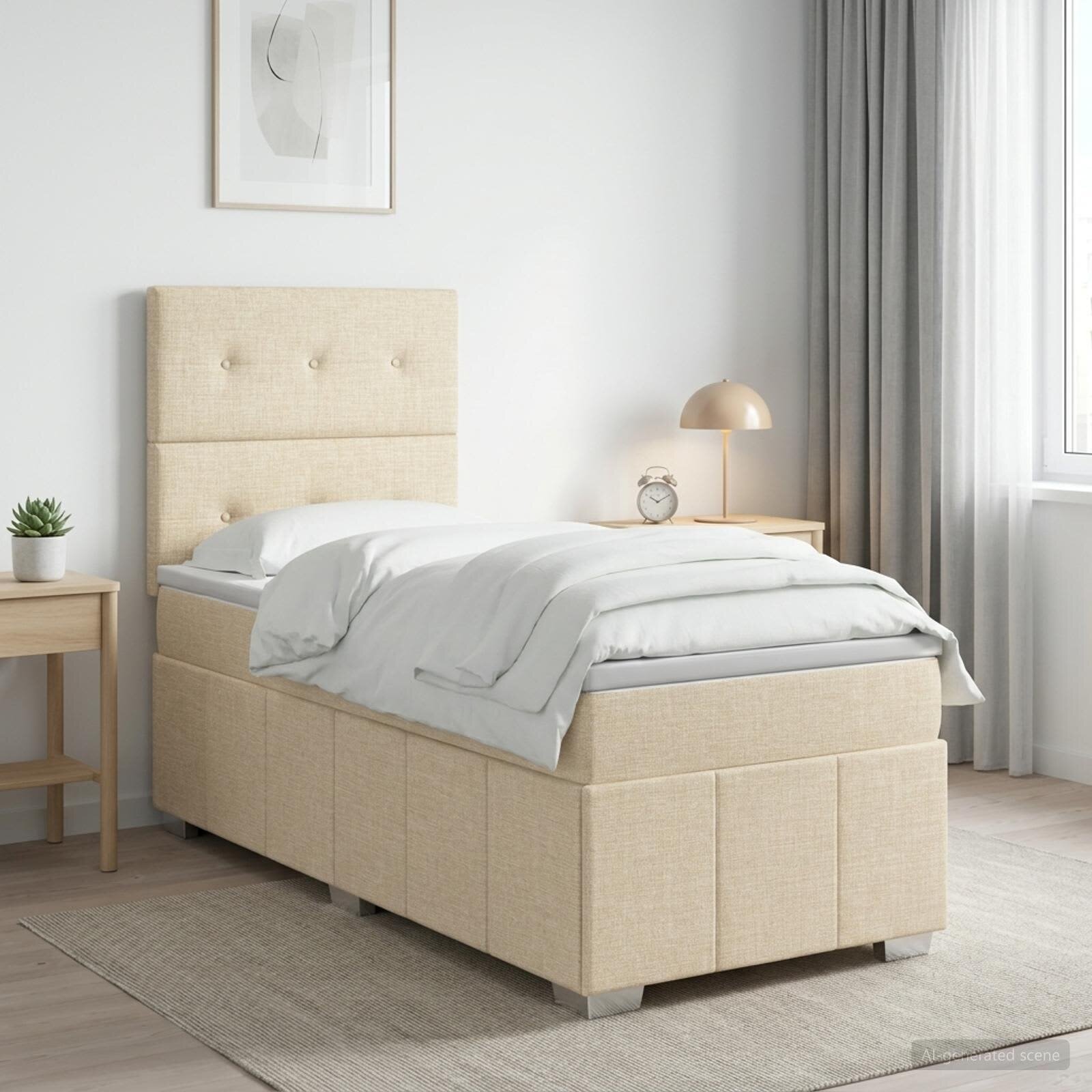 vidaXL Континентално легло с матрак Кремаво 90 x 190 cm Текстил