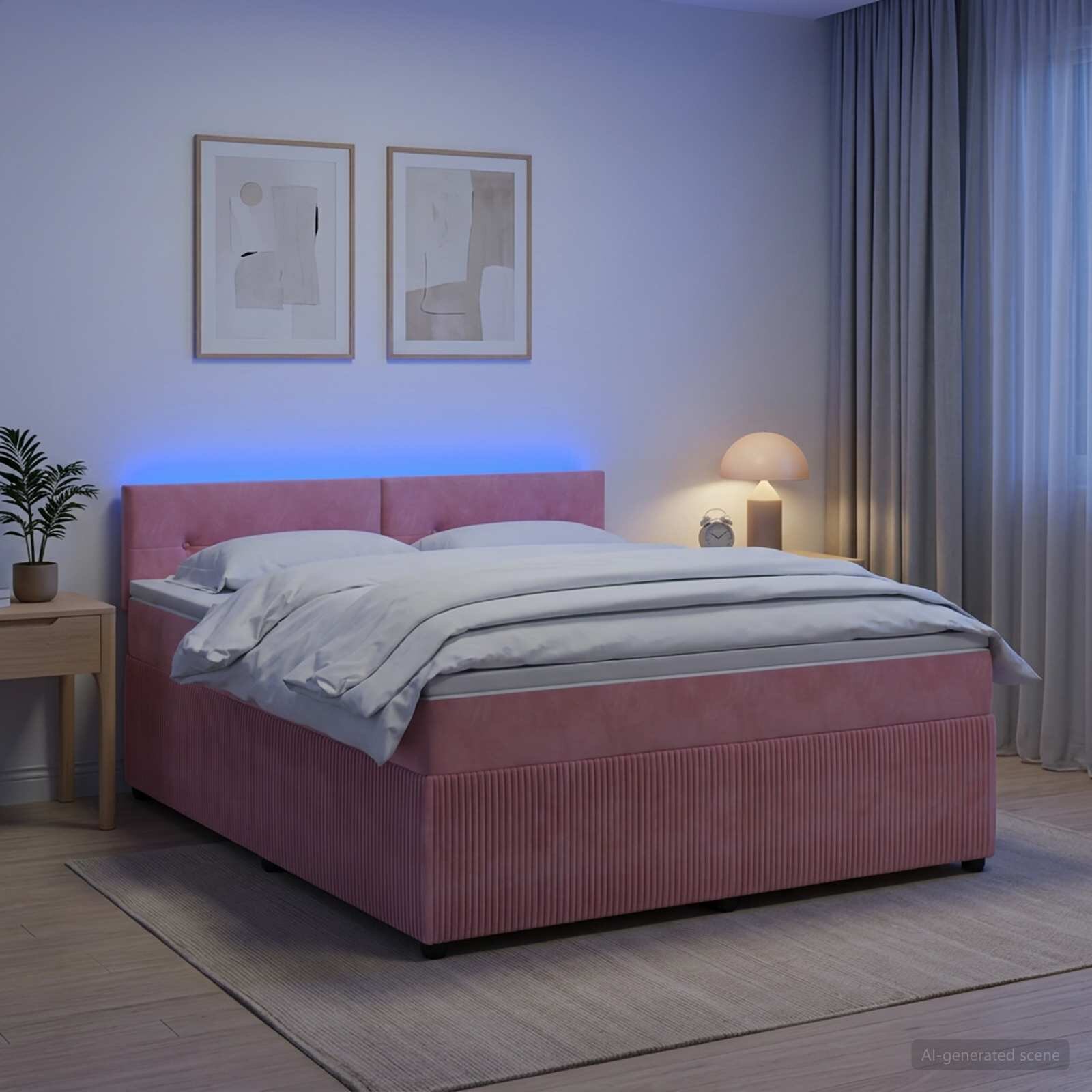vidaXL Континентално легло с матрак Розово 140 x 190 cm Кадифе