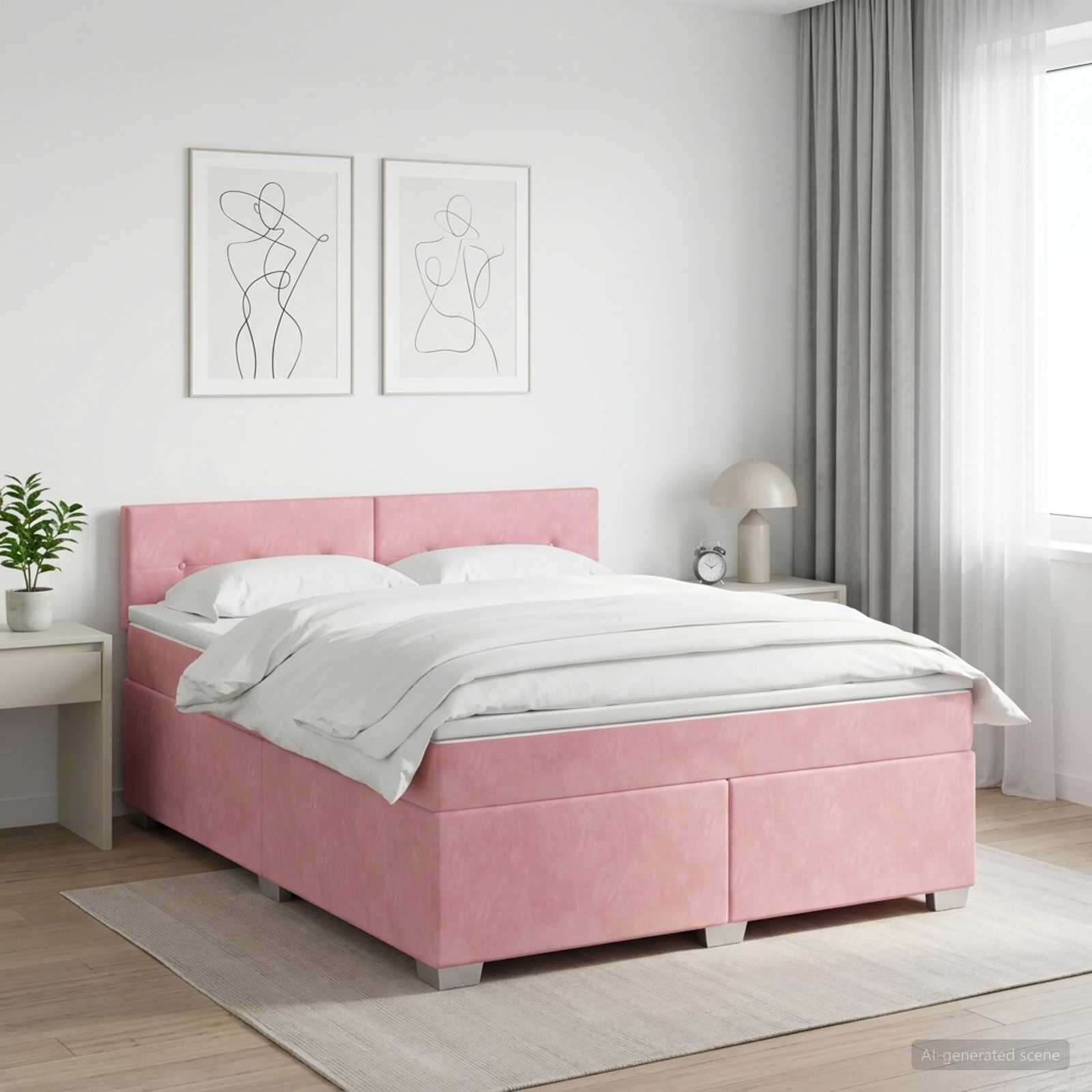 vidaXL Континентално легло с матрак Розово 160 x 200 cm Кадифе