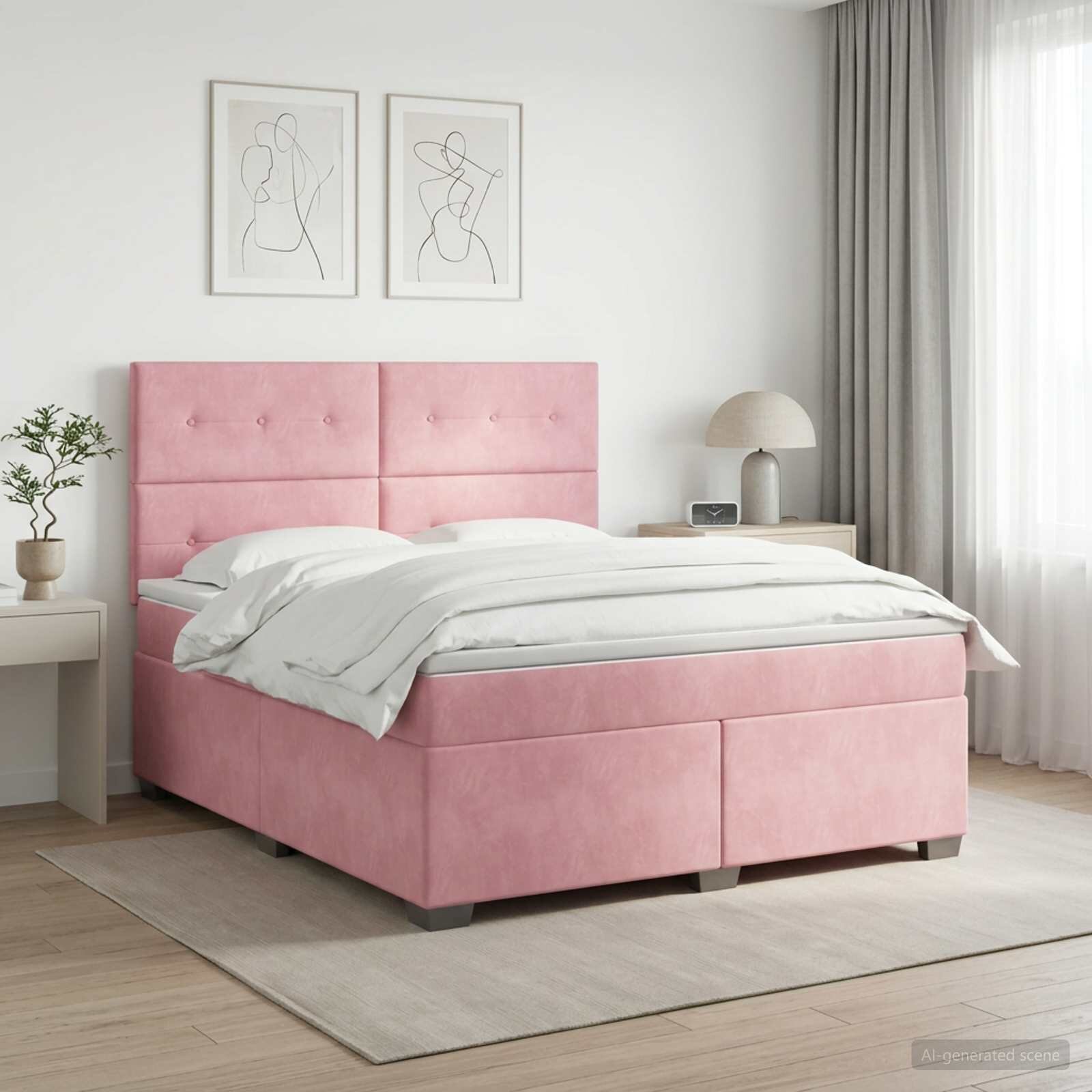 vidaXL Континентално легло с матрак Розово 160 x 200 cm Кадифе