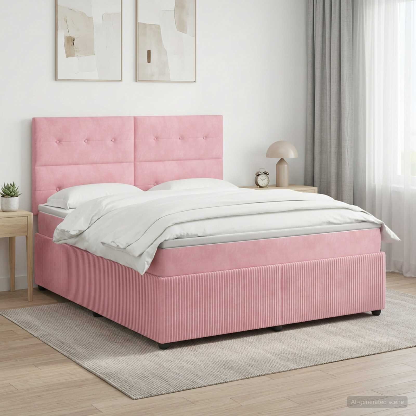 vidaXL Континентално легло с матрак Розово 160 x 200 cm Кадифе