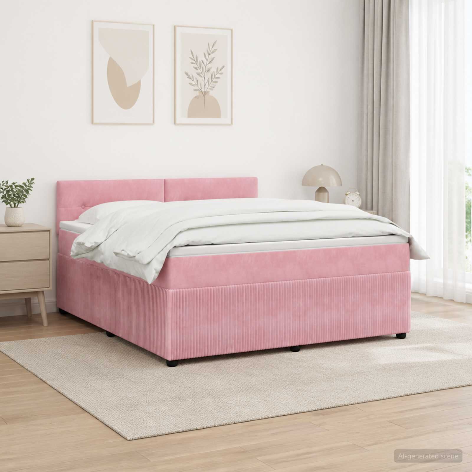 vidaXL Континентално легло с матрак Розово 180 x 200 cm Кадифе