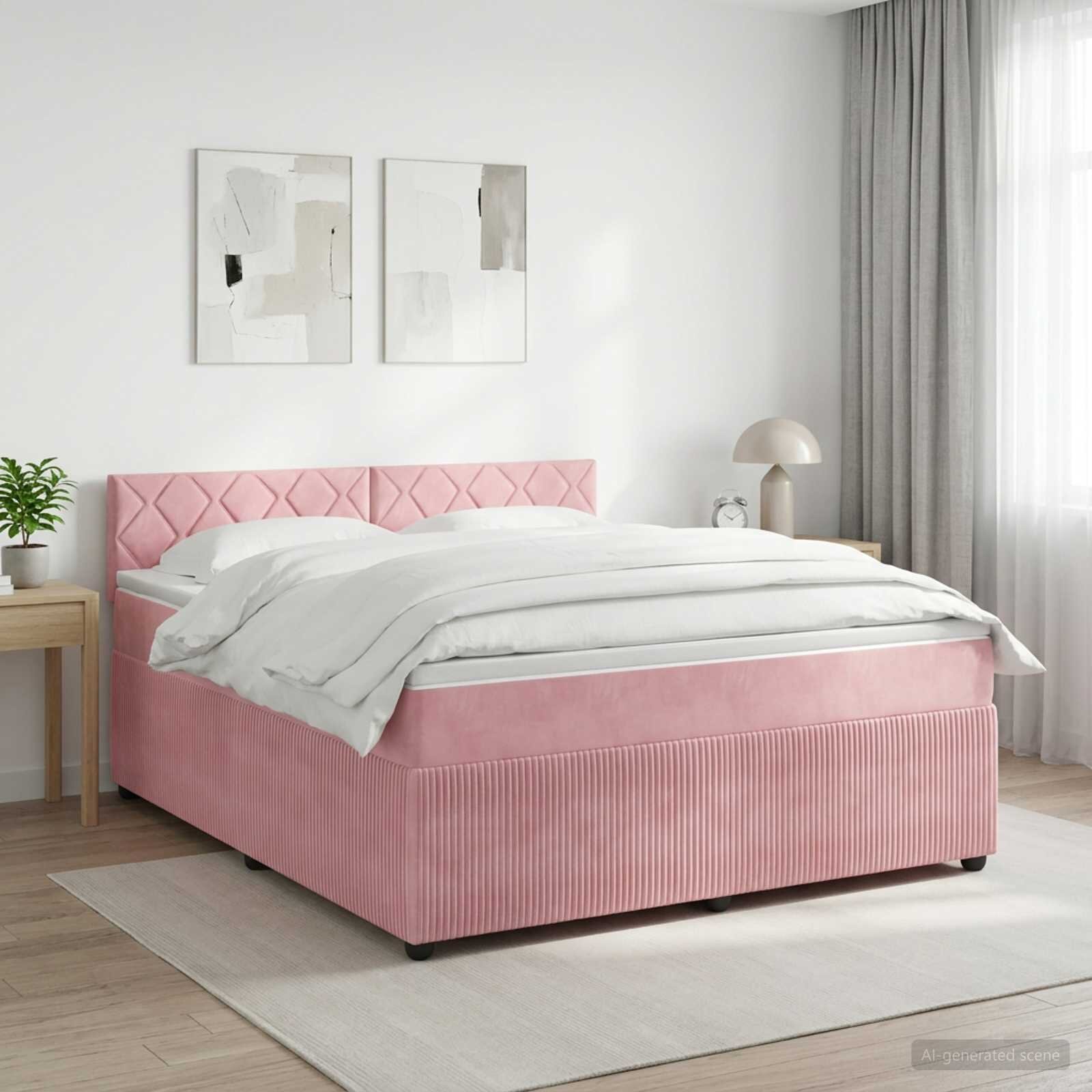 vidaXL Континентално легло с матрак Розово 180 x 200 cm Кадифе