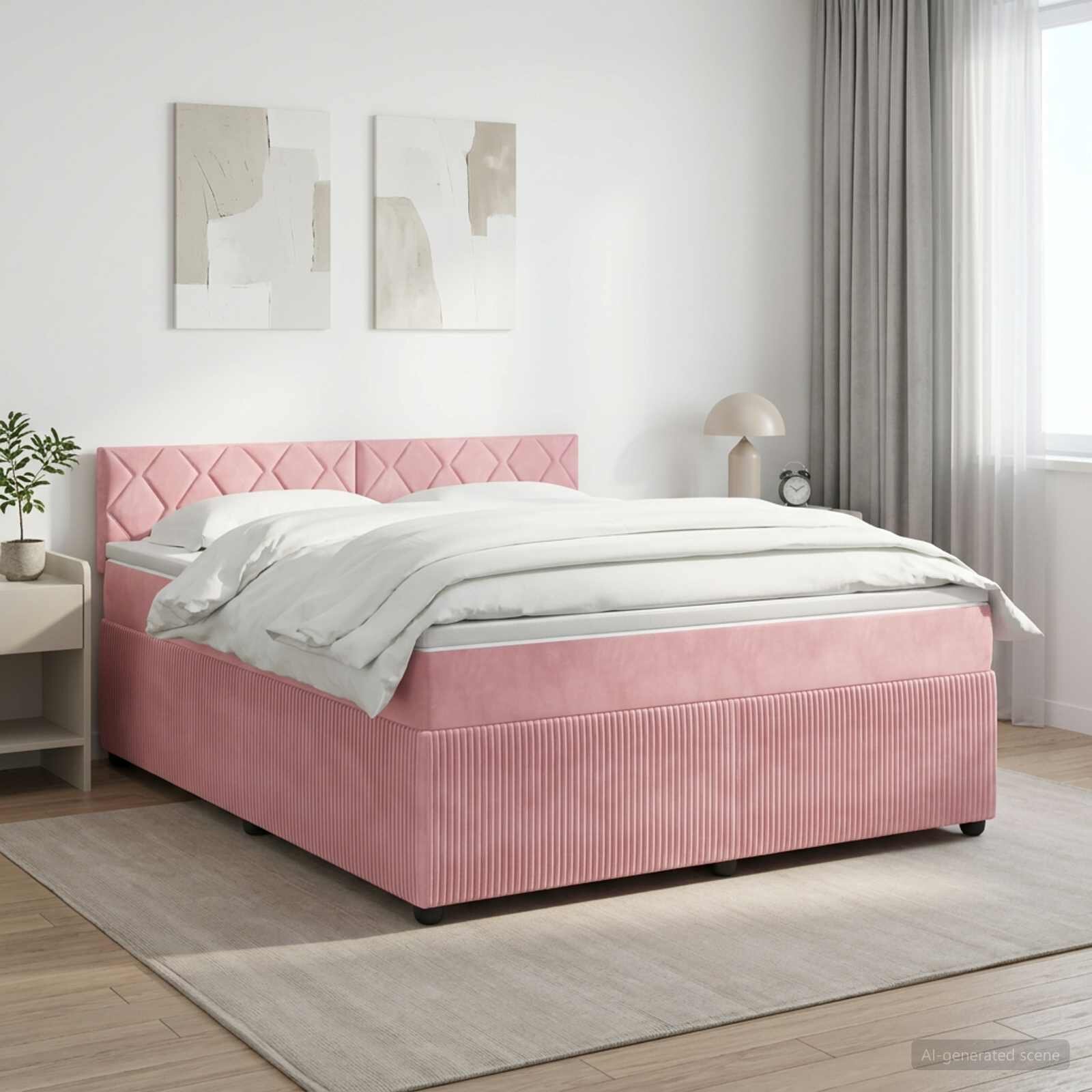 vidaXL Континентално легло с матрак Розово 180 x 200 cm Кадифе
